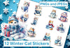Winter Cat Stickers Clipart Bundle