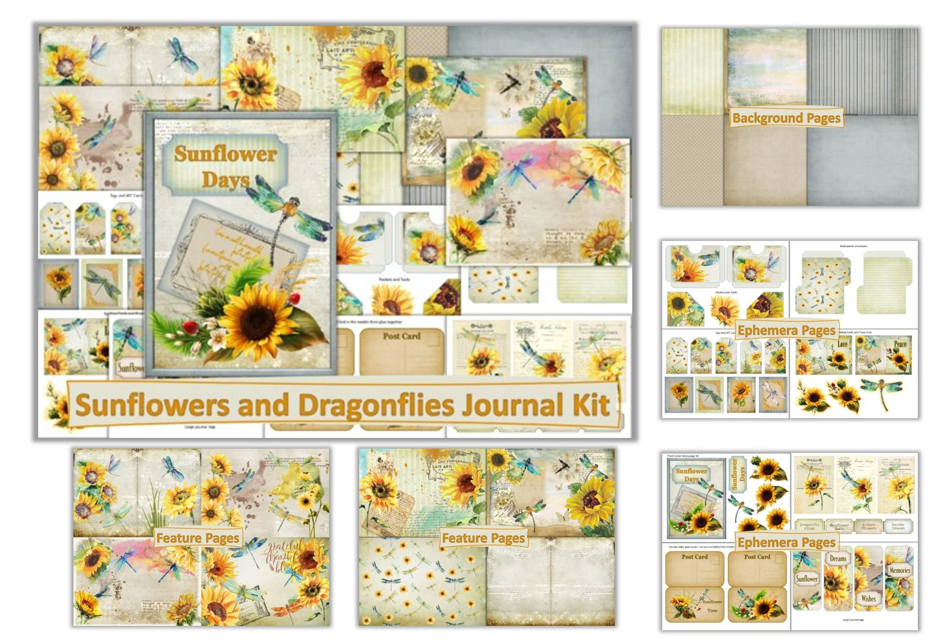 Sunflowers and Dragonflies Junk Journal Clipart Bundle - CraftNest - Digital Crafting and Art