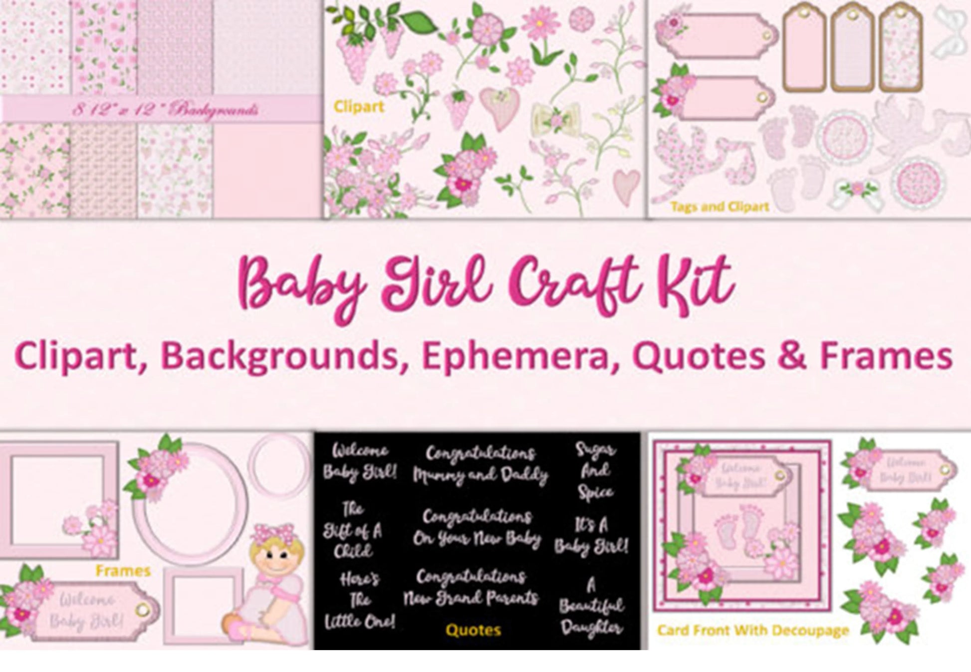 Baby Girl Backgrounds Clipart Bundle - CraftNest - Digital Crafting and Art