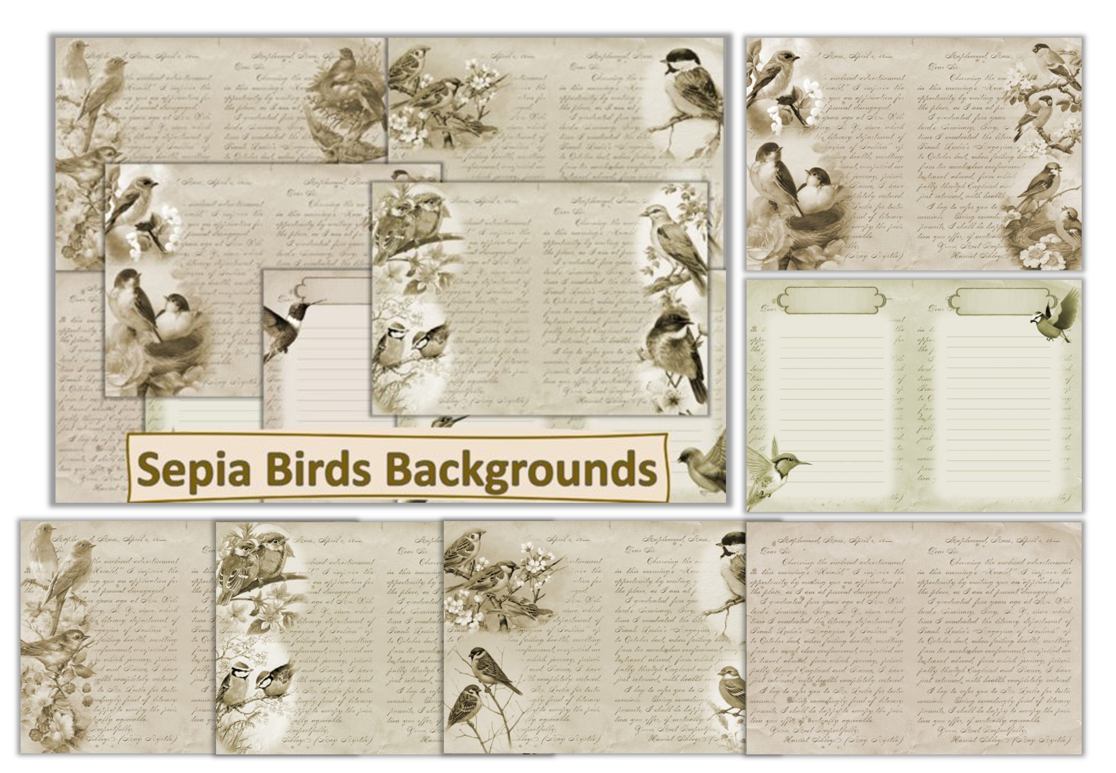 Vintage Sepia Birds Backgrounds Junk Journal Bundle - CraftNest - Digital Crafting and Art