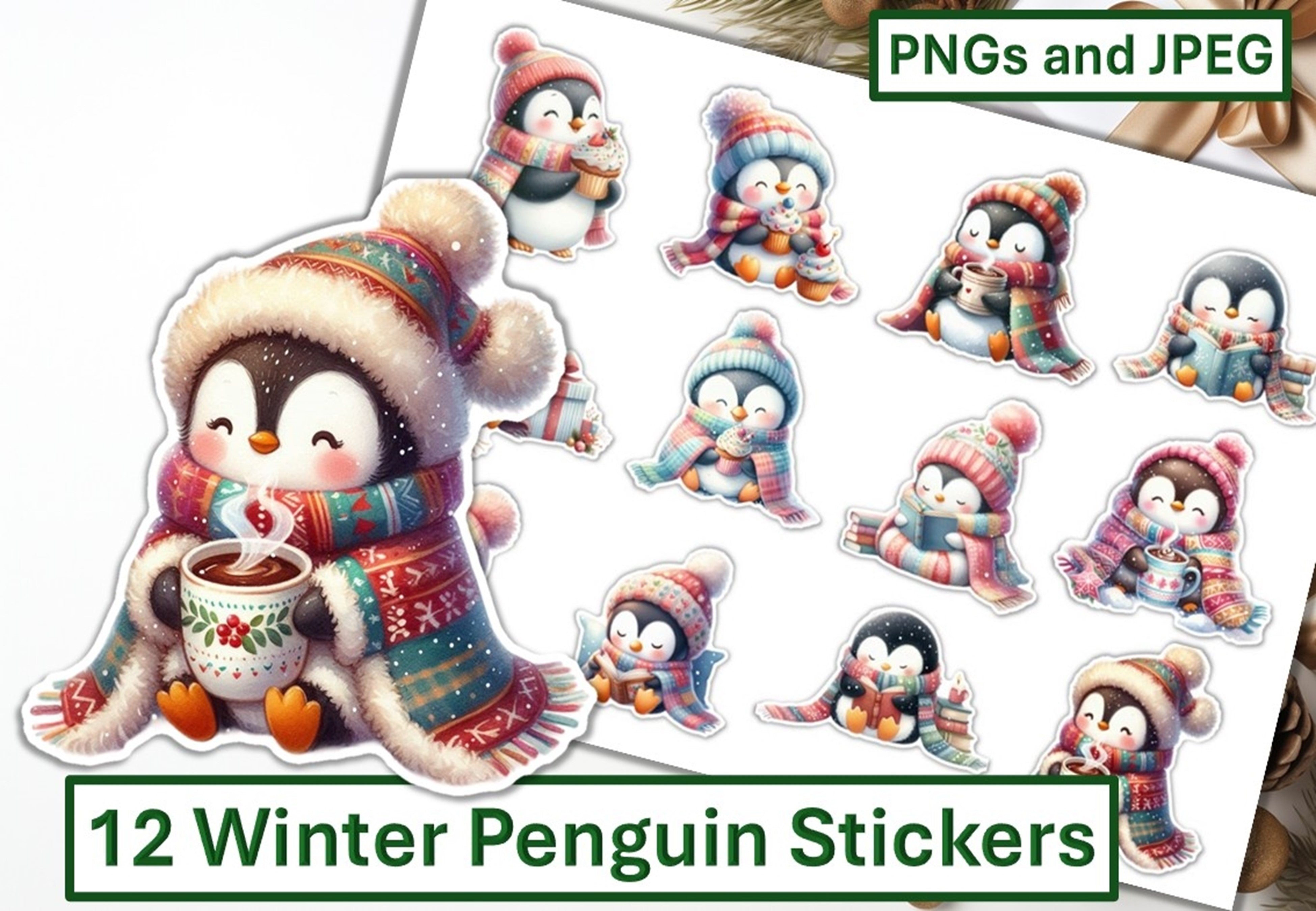 Winter Penguin Stickers Clipart Bundle