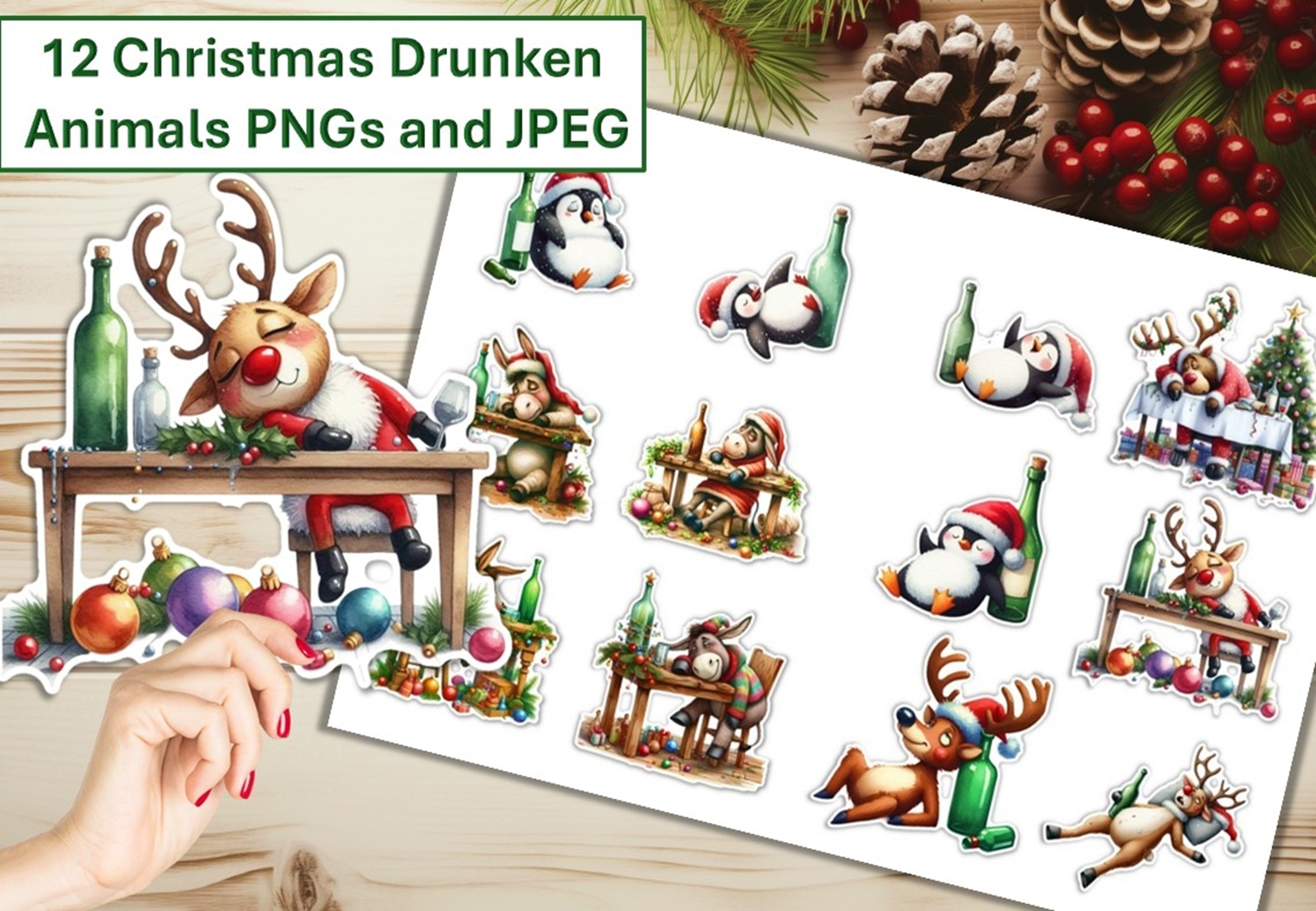 Drunken Animals Stickers Clipart Bundle - CraftNest - Digital Crafting and Art