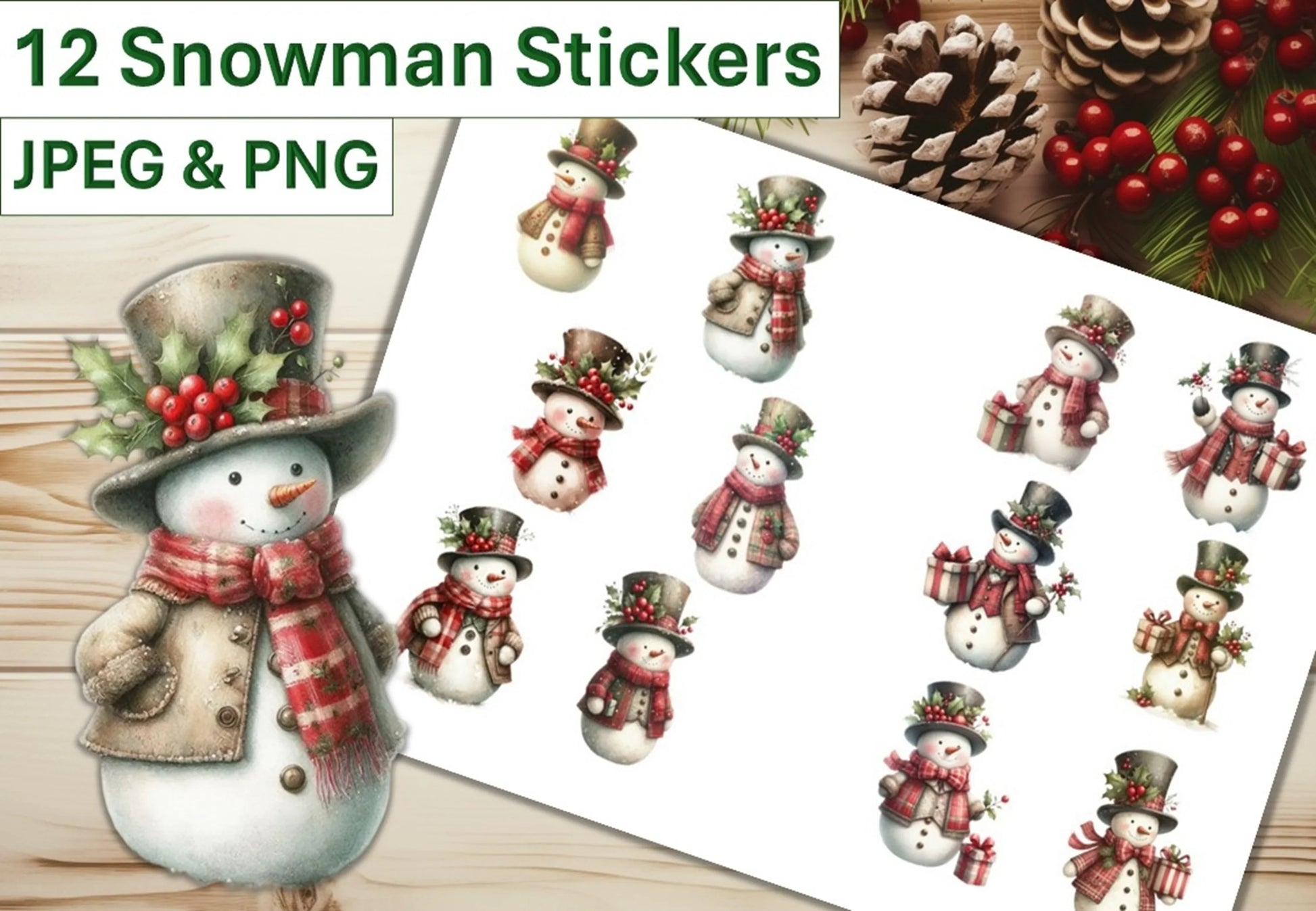 Shabby Chic Snowman Stickers Clipart Bundle - CraftNest - Digital Crafting and Art