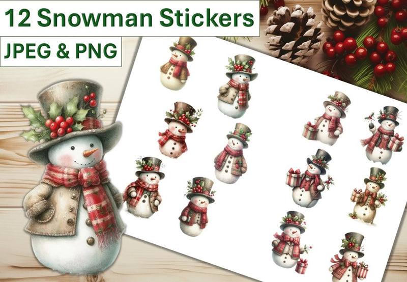 Shabby Chic Snowman Stickers Clipart Bundle - CraftNest - Digital Crafting and Art