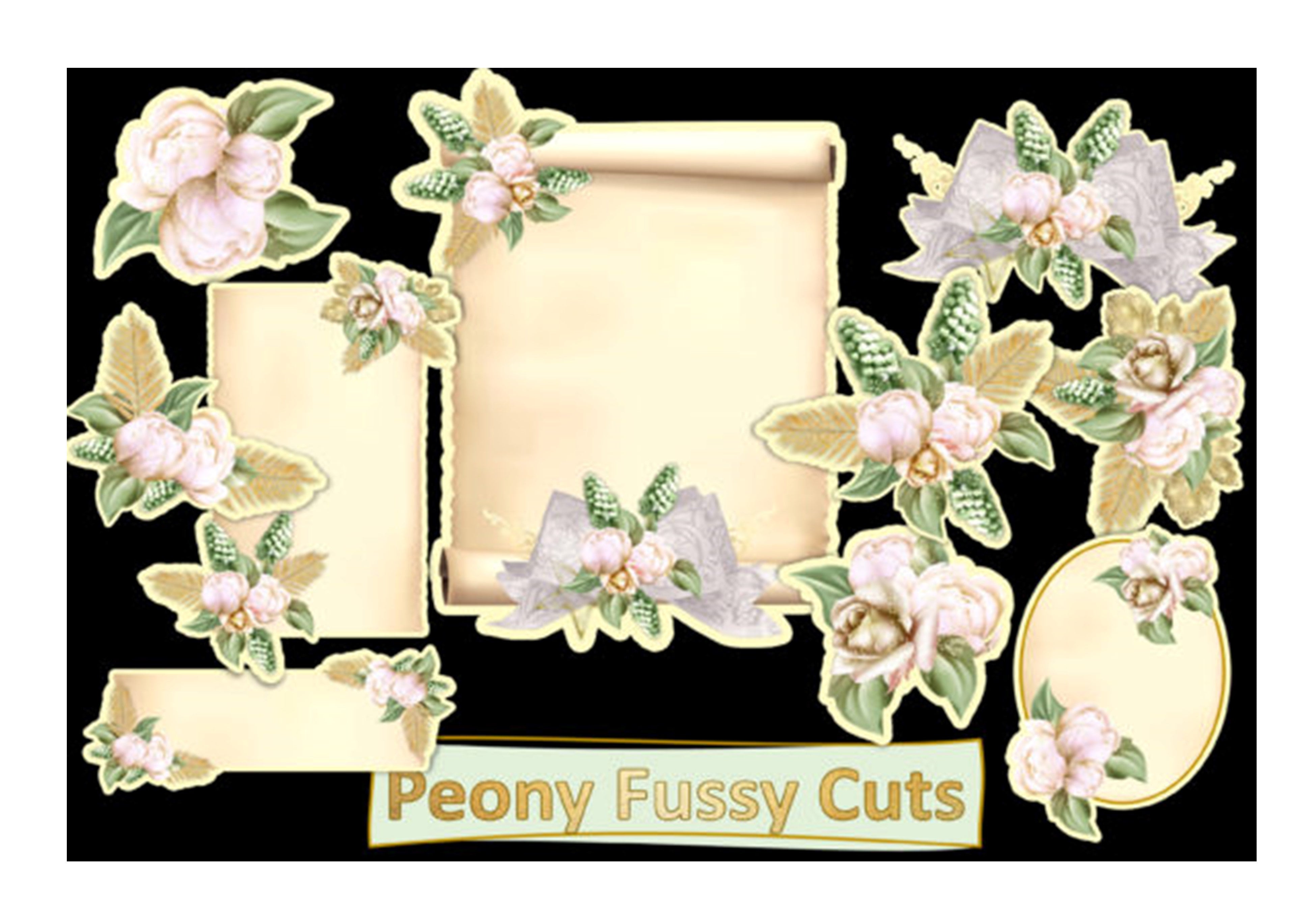 Fussy Cut Peonies and Tags Clipart Bundle