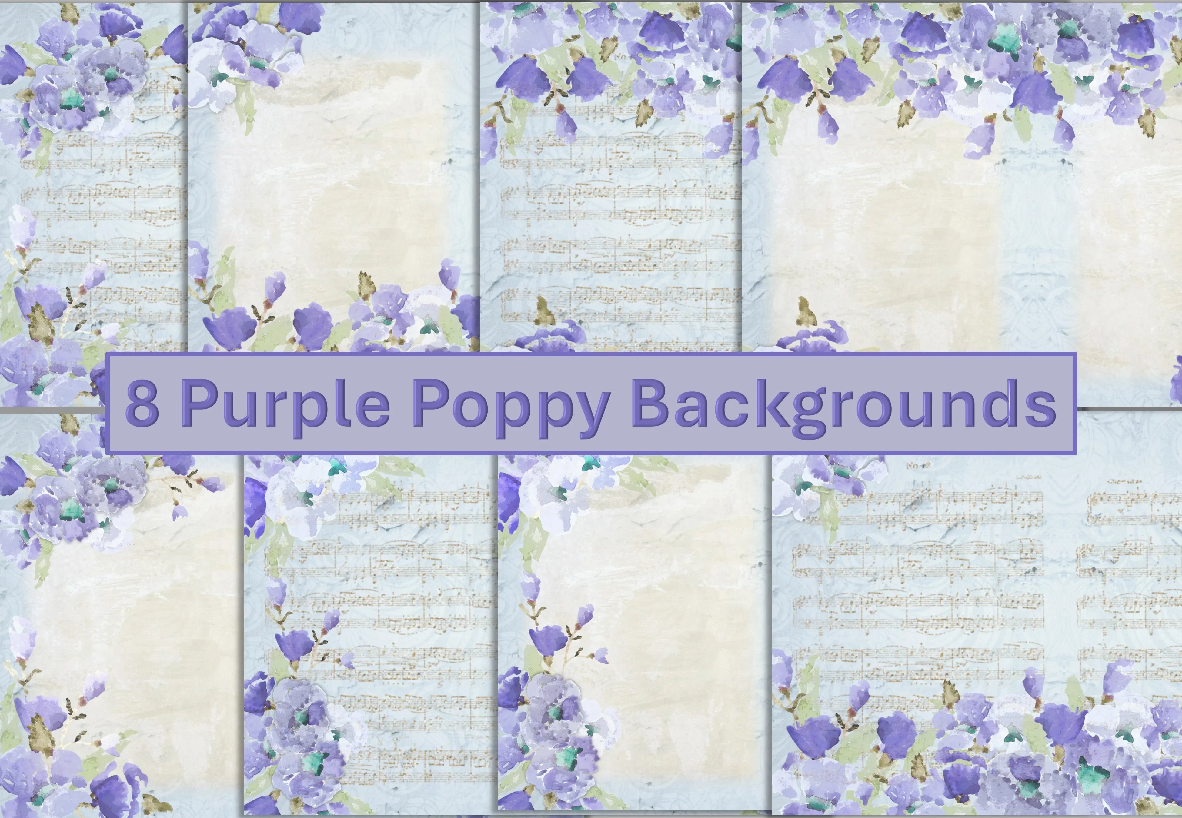 Blue Poppy Backgrounds Junk Journal Bundle - CraftNest - Digital Crafting and Art
