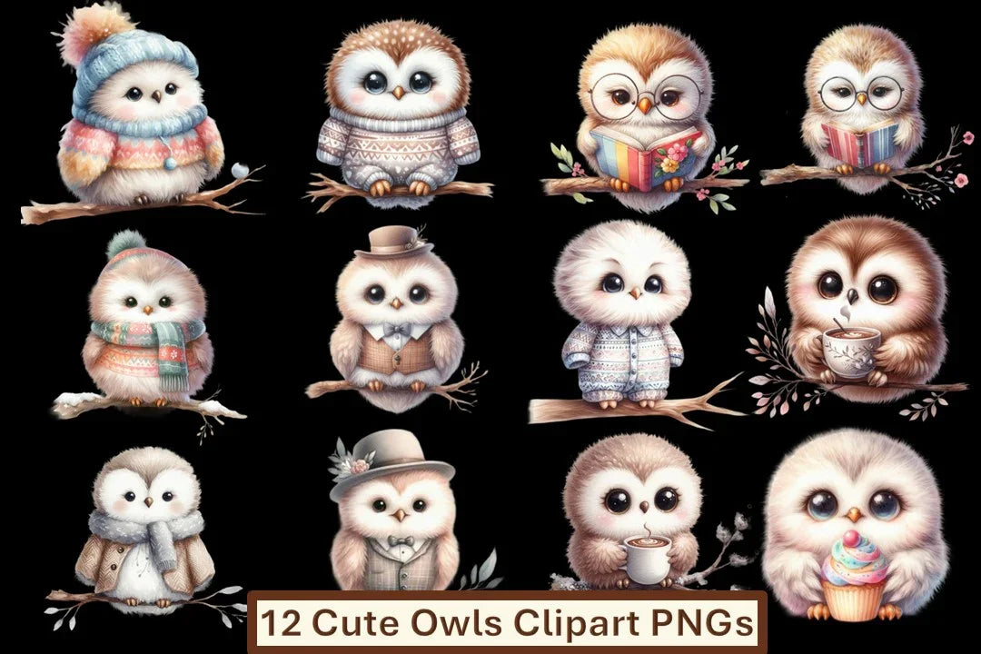 Cute Owls Clipart Bundle - CraftNest - Digital Crafting and Art