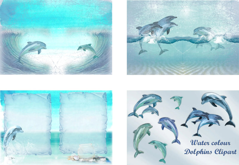 Dolphins Backgrounds Clipart Bundle - CraftNest - Digital Crafting and Art