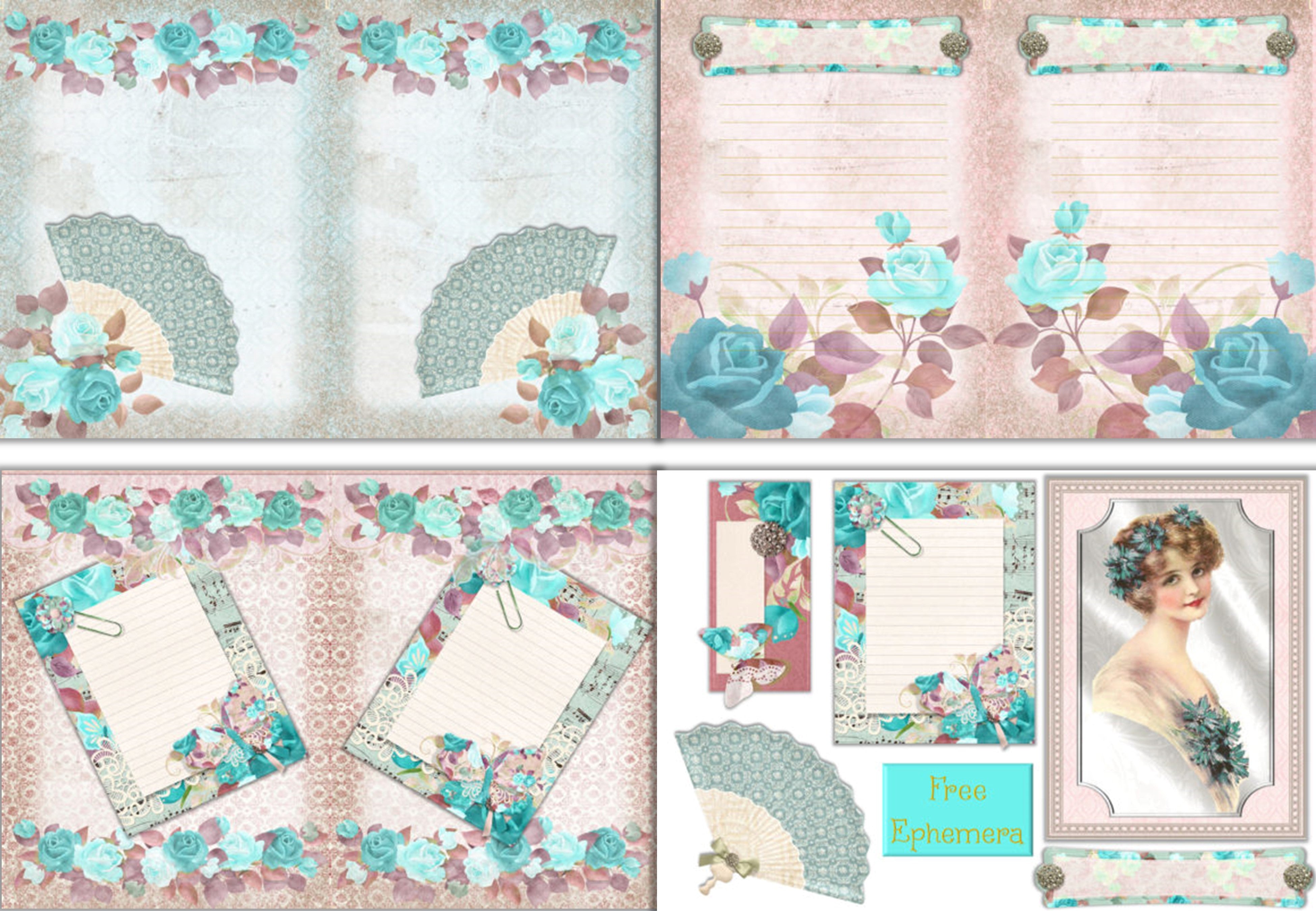 Blue Lady Journaling Clipart Bundle