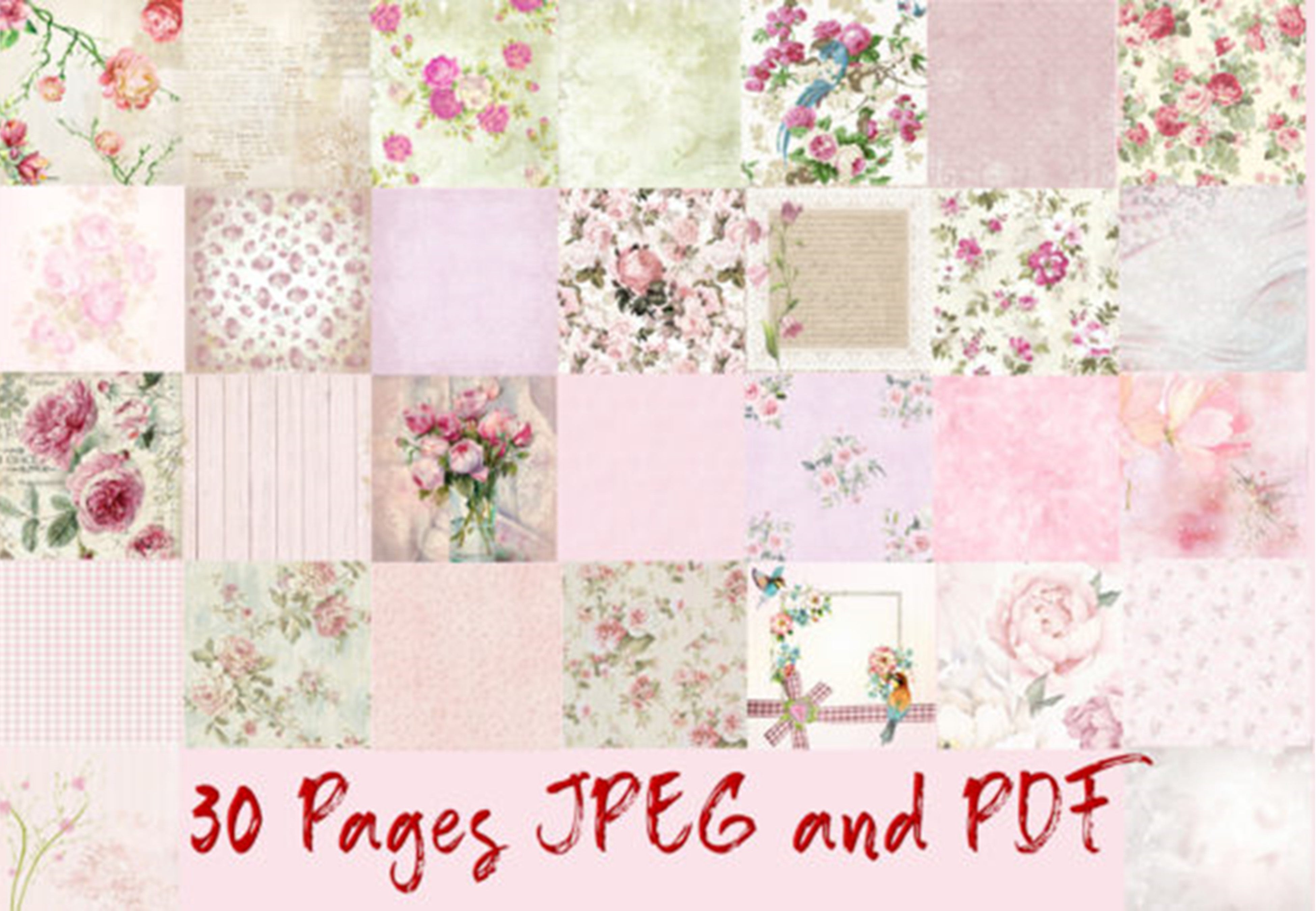 Shabby Chic Junk Journal Backgrounds Bundle