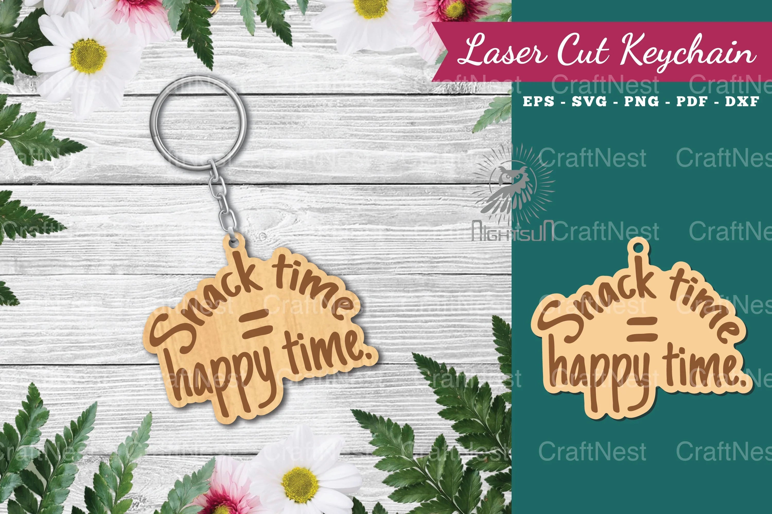 Snack Time Happy Time Laser Cut Keychain Design - CraftNest - Digital Crafting and Art