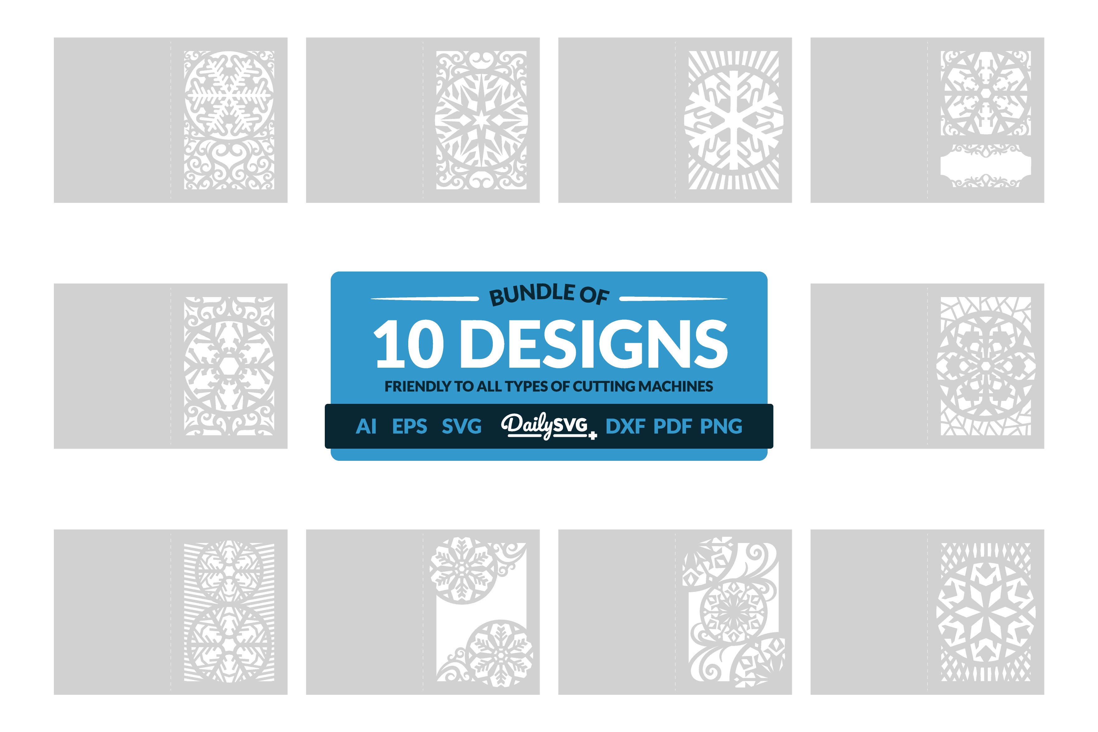 Daily Snowflake Greeting Card Clipart SVG Bundle