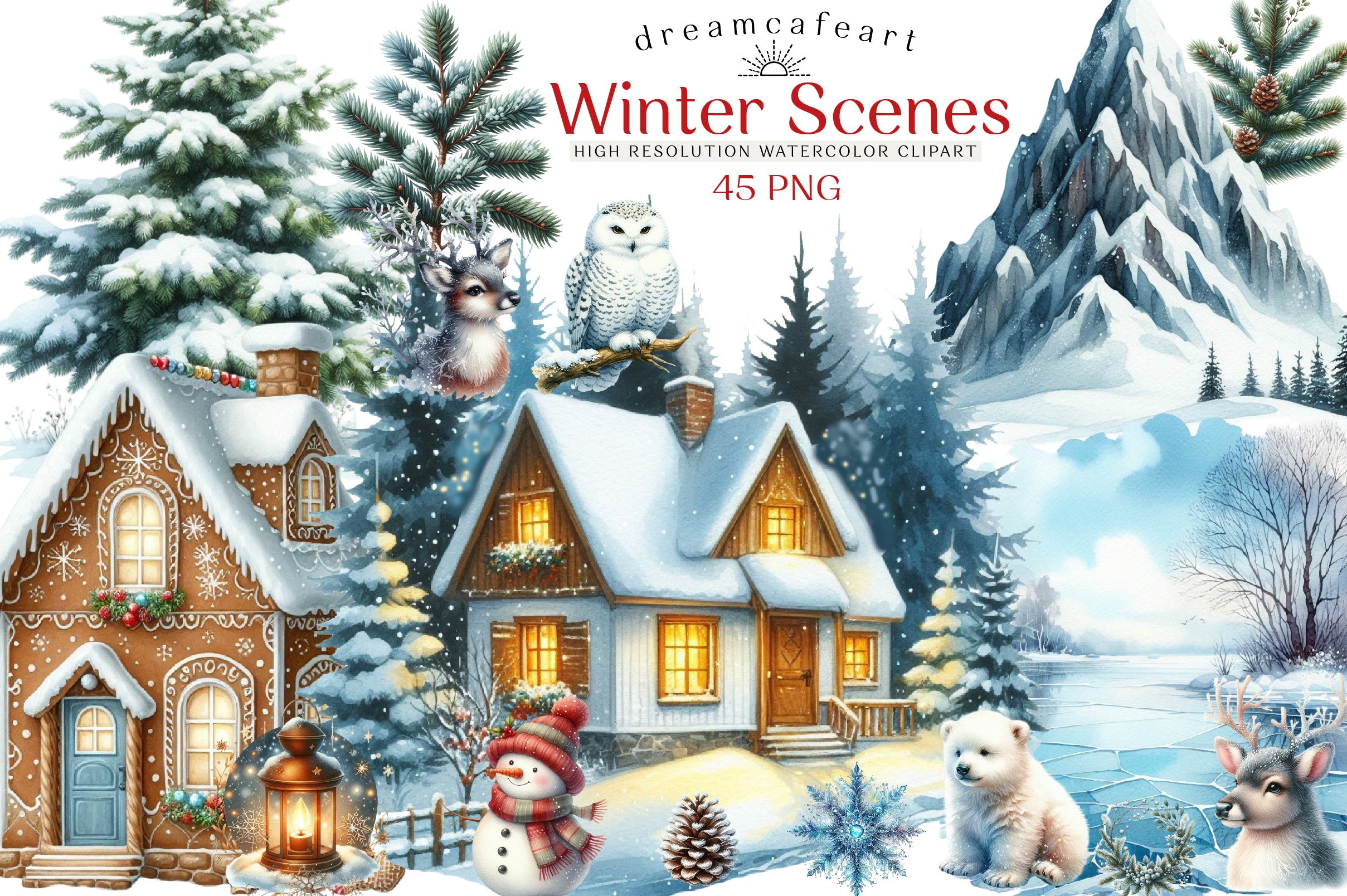 Snowflakes & Winter Scenes Clipart Bundle