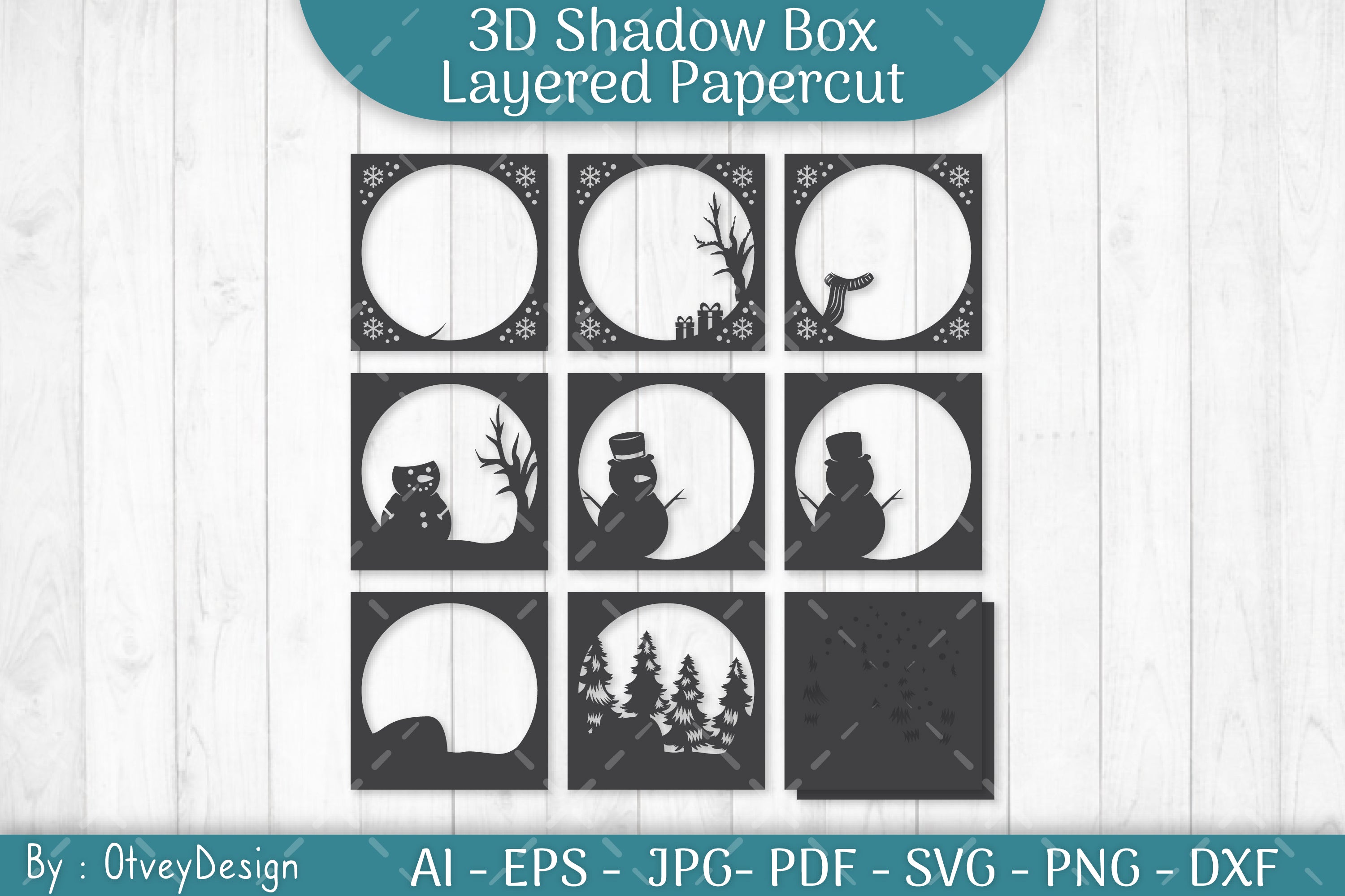 Snowman 3D Shadow Box Layered Papercut SVG Bundle - CraftNest - Digital Crafting and Art