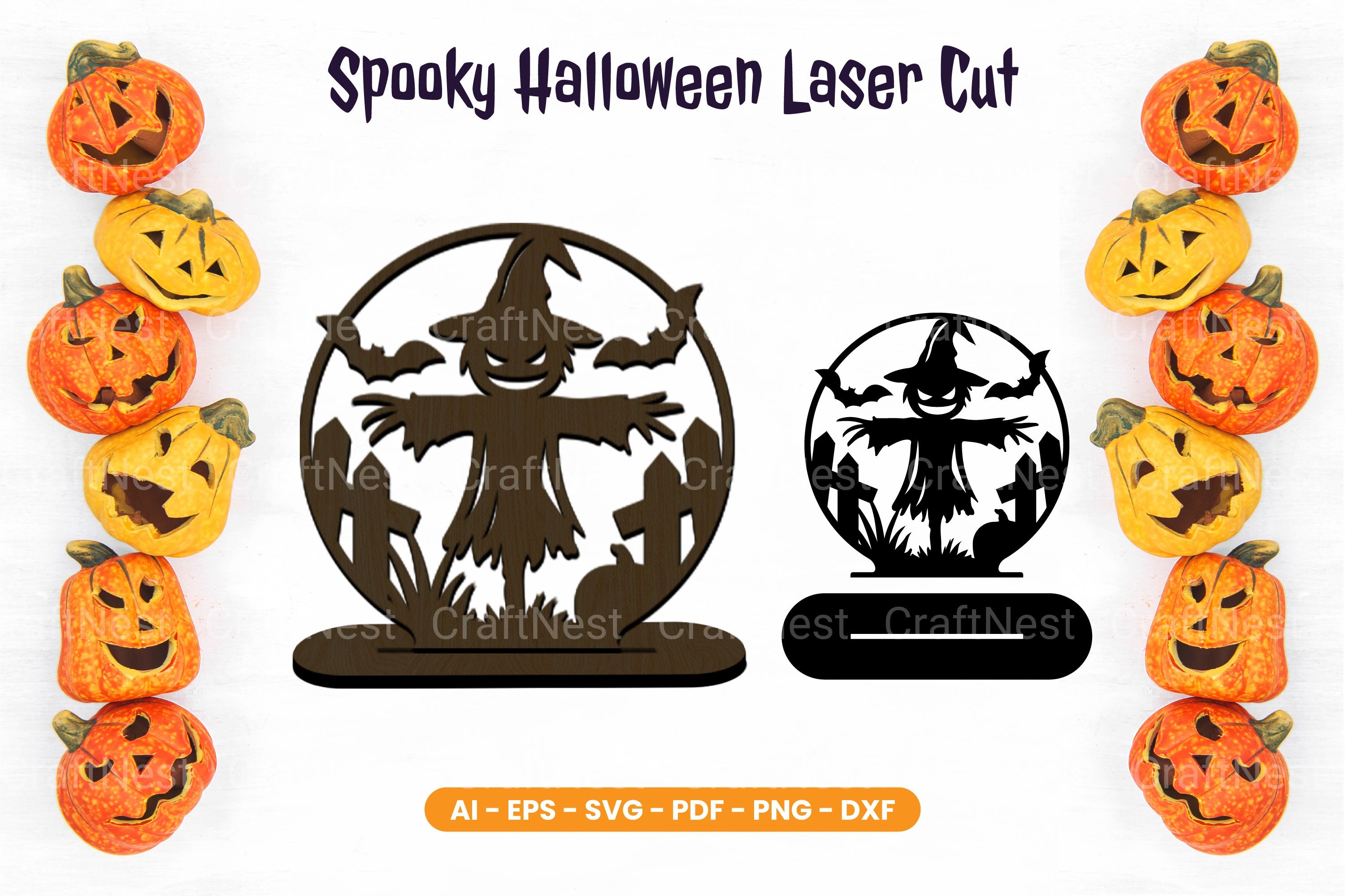 Spooky Halloween Laser Cut Stand SVG Clipart Bundle