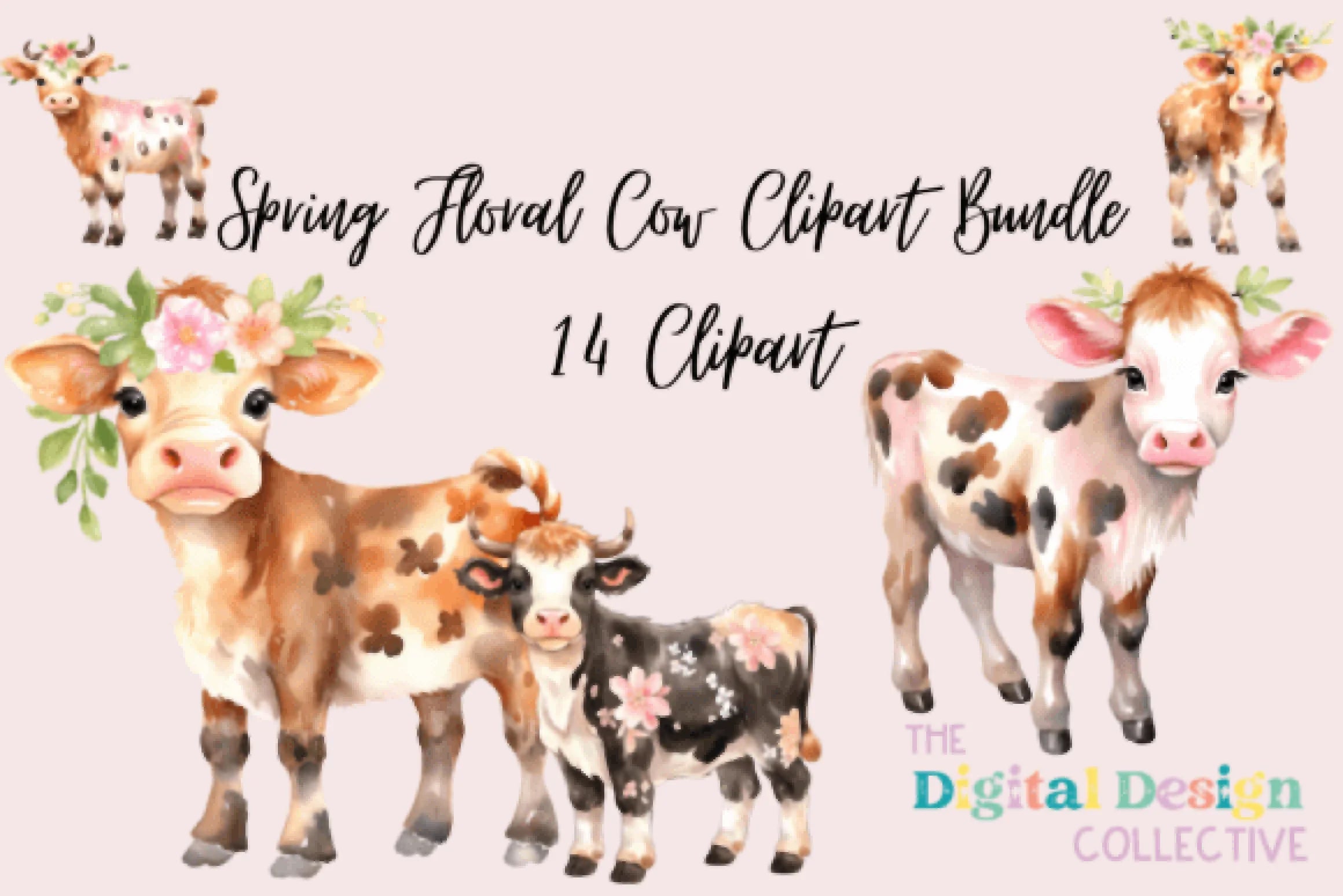 Floral Cow Clipart Bundle - CraftNest - Digital Crafting and Art