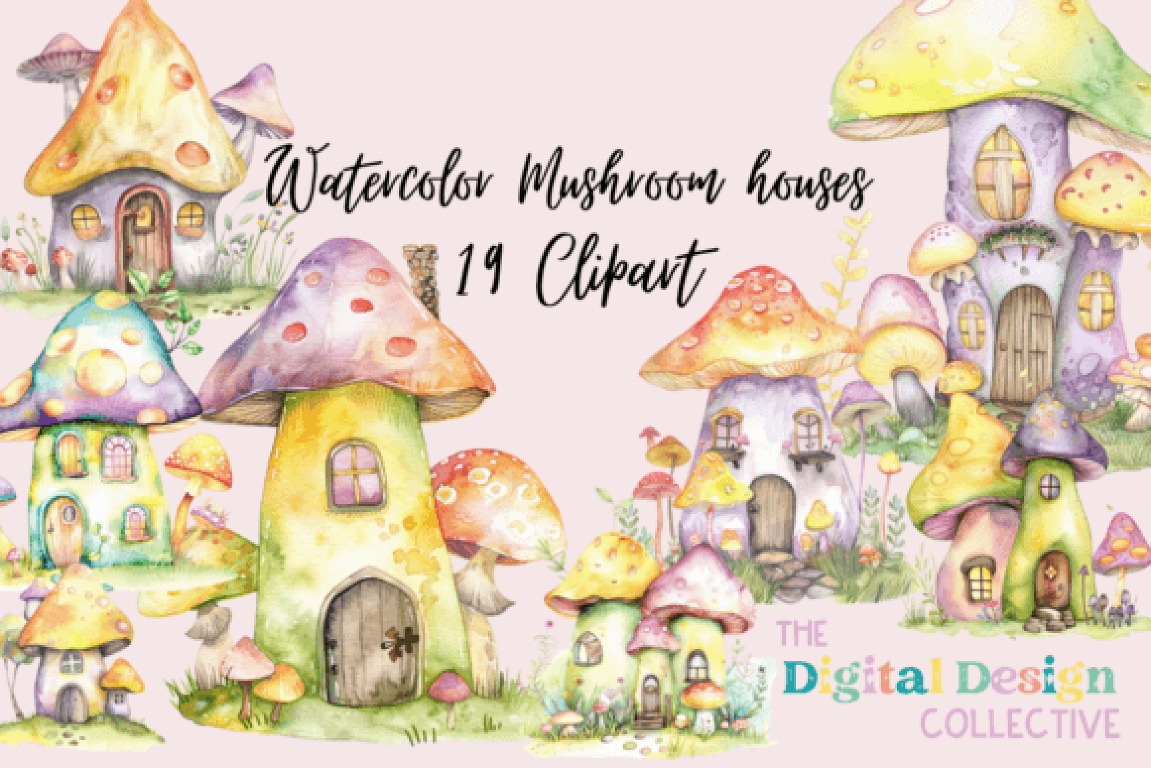 Charming Spring Mushroom Houses Clipart Bundle