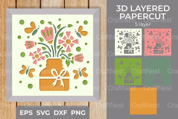 Spring Design 3D Shadow Box - Papercut Clipart Bundle - CraftNest - Digital Crafting and Art