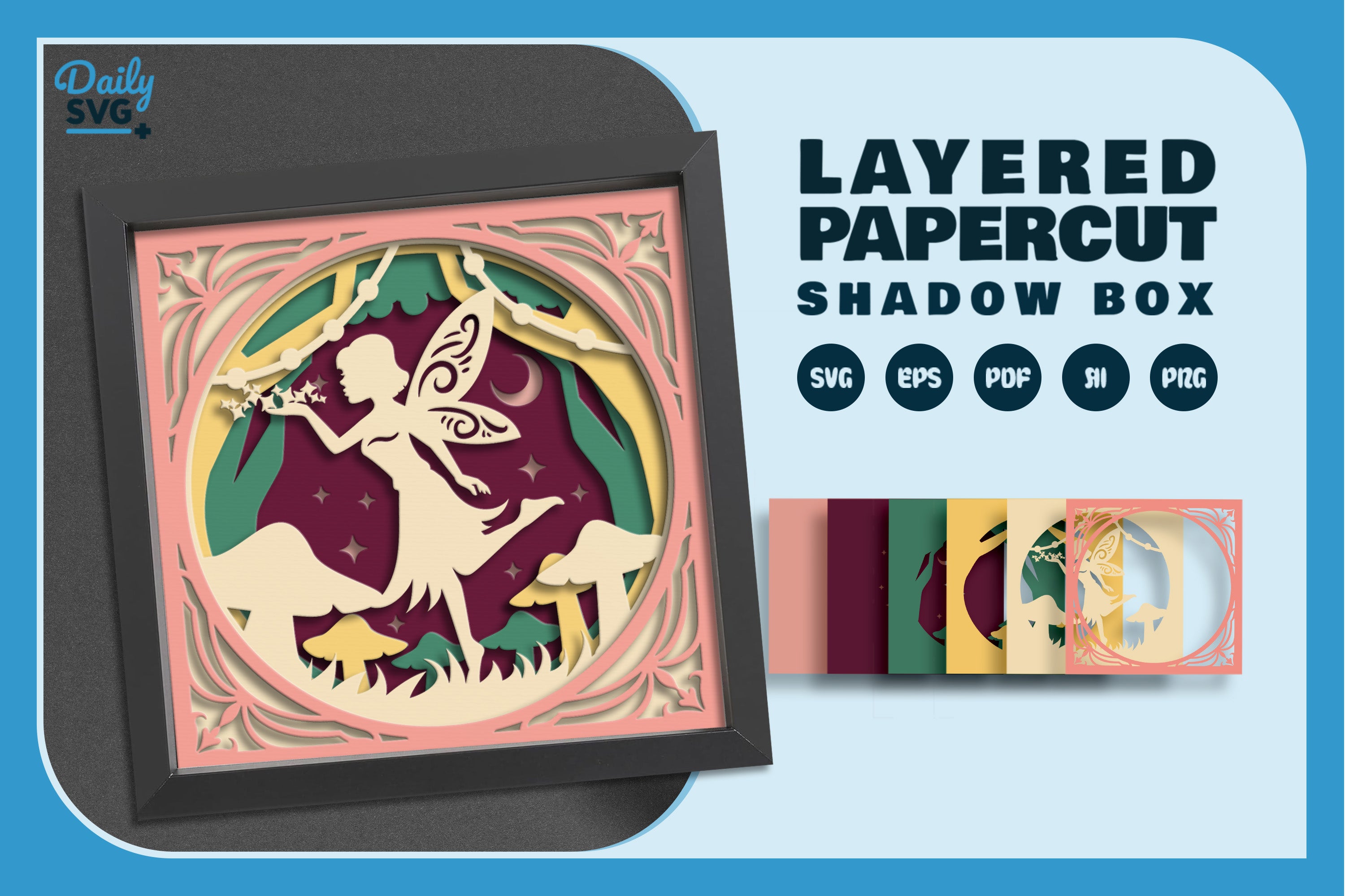 Spring Fairy Mushroom Papercut SVG Bundle