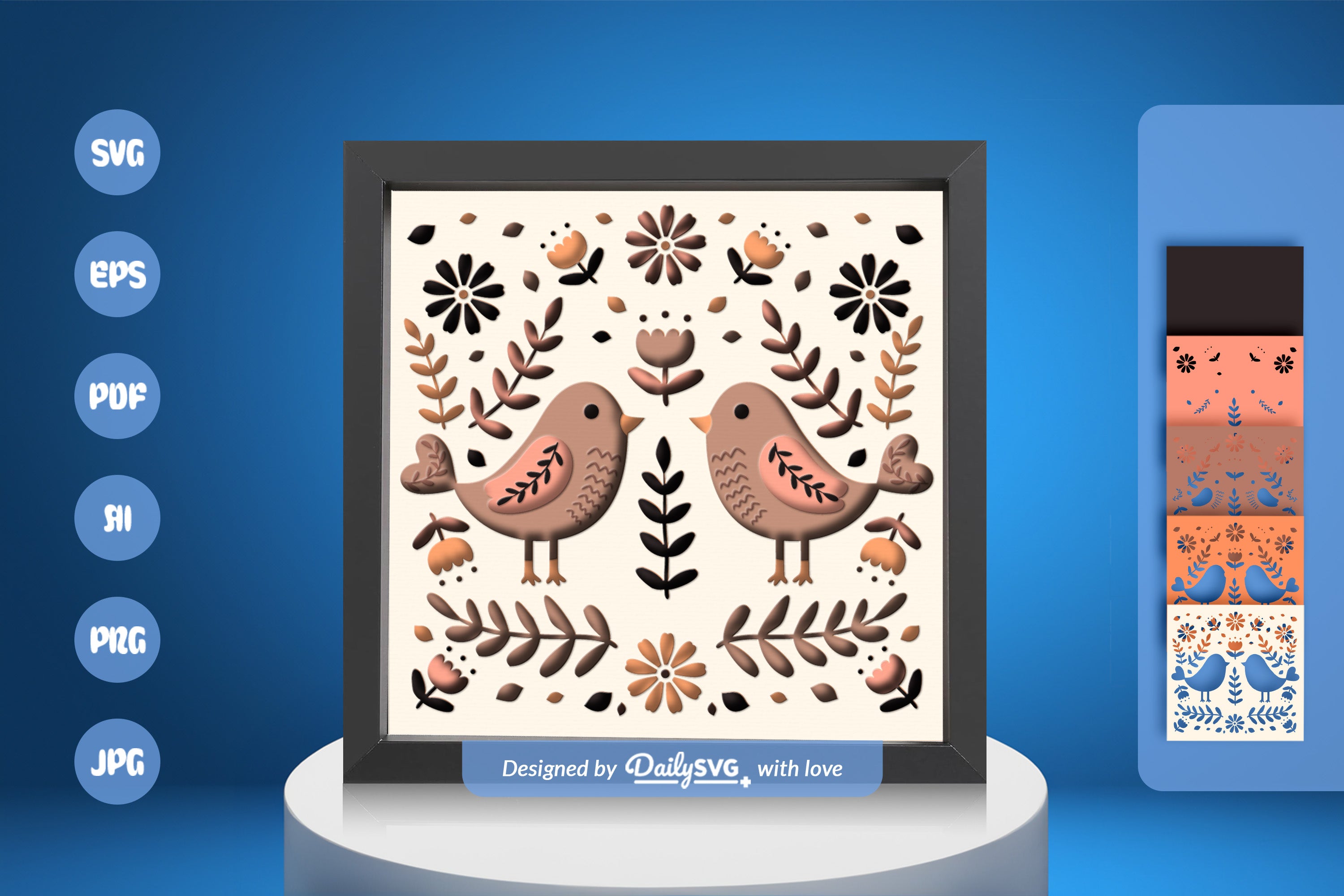 Spring Floral Birds Folk Art Papercut SVG Bundle