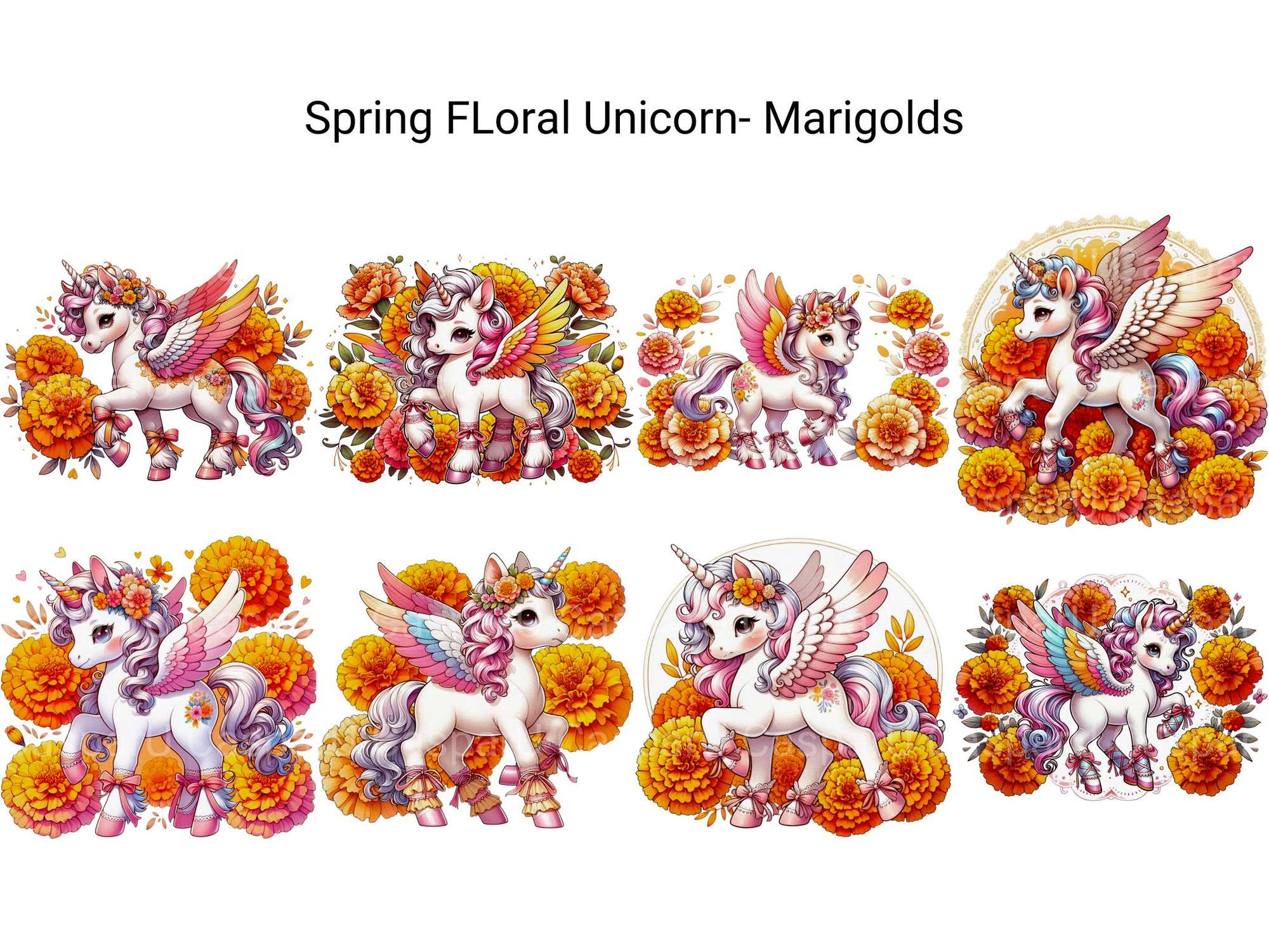 Spring Floral Unicorn Marigolds - CraftNest - Digital Crafting and Art
