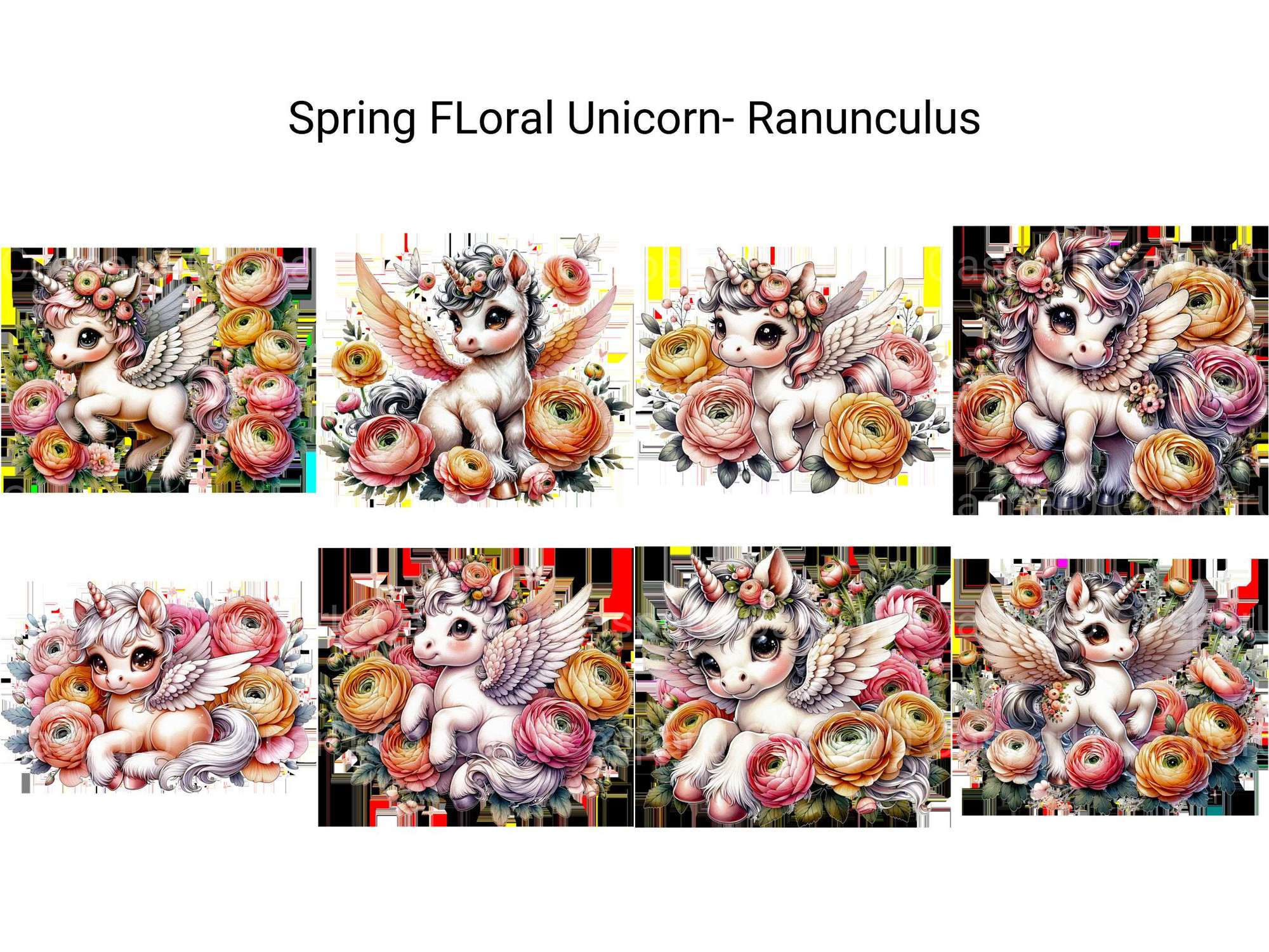 Spring Floral Unicorn Ranunculus - CraftNest - Digital Crafting and Art