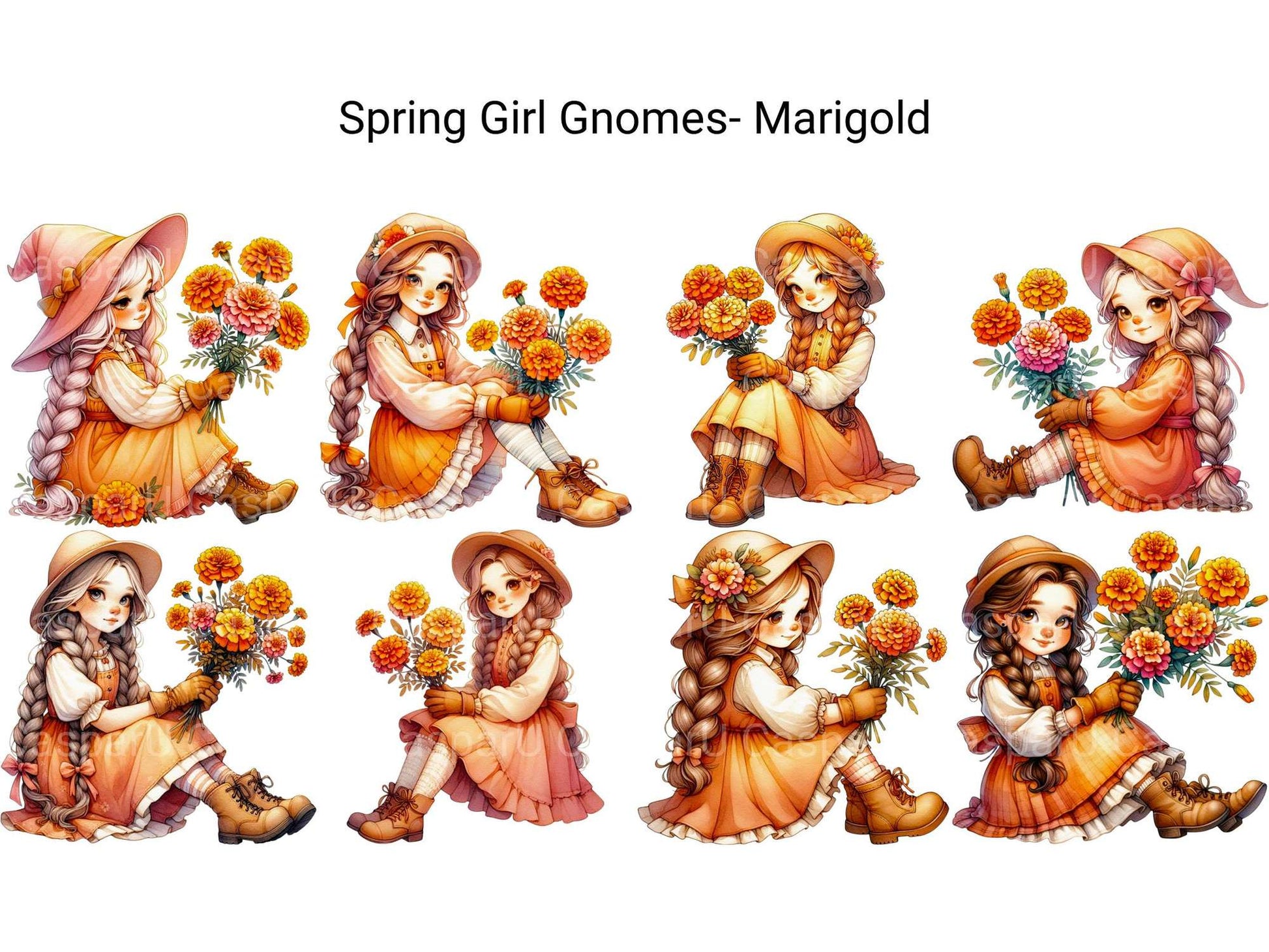 Spring Girl Gnomes Marigolds - CraftNest - Digital Crafting and Art