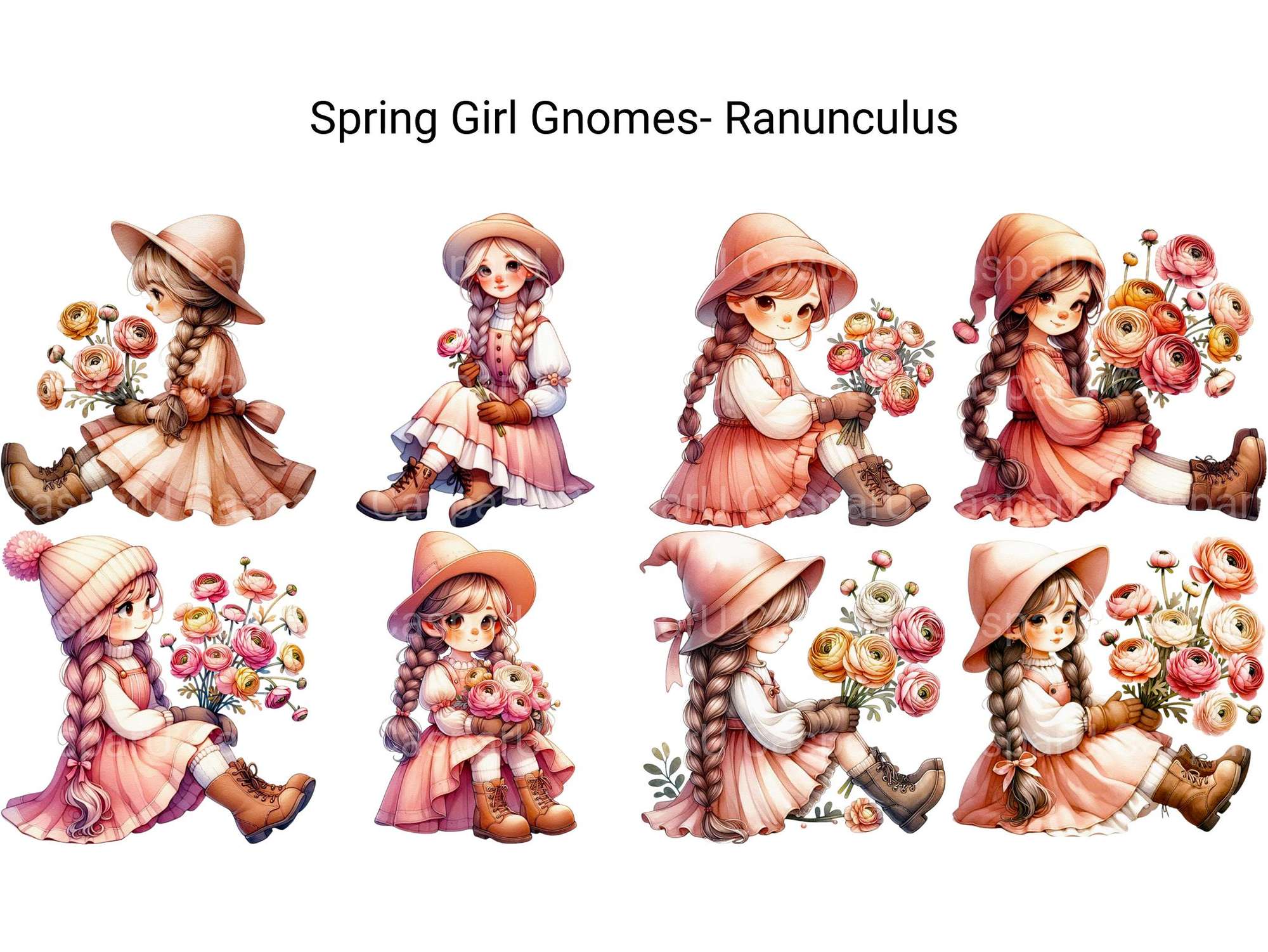 Spring Girl Gnomes Ranunculus - CraftNest - Digital Crafting and Art