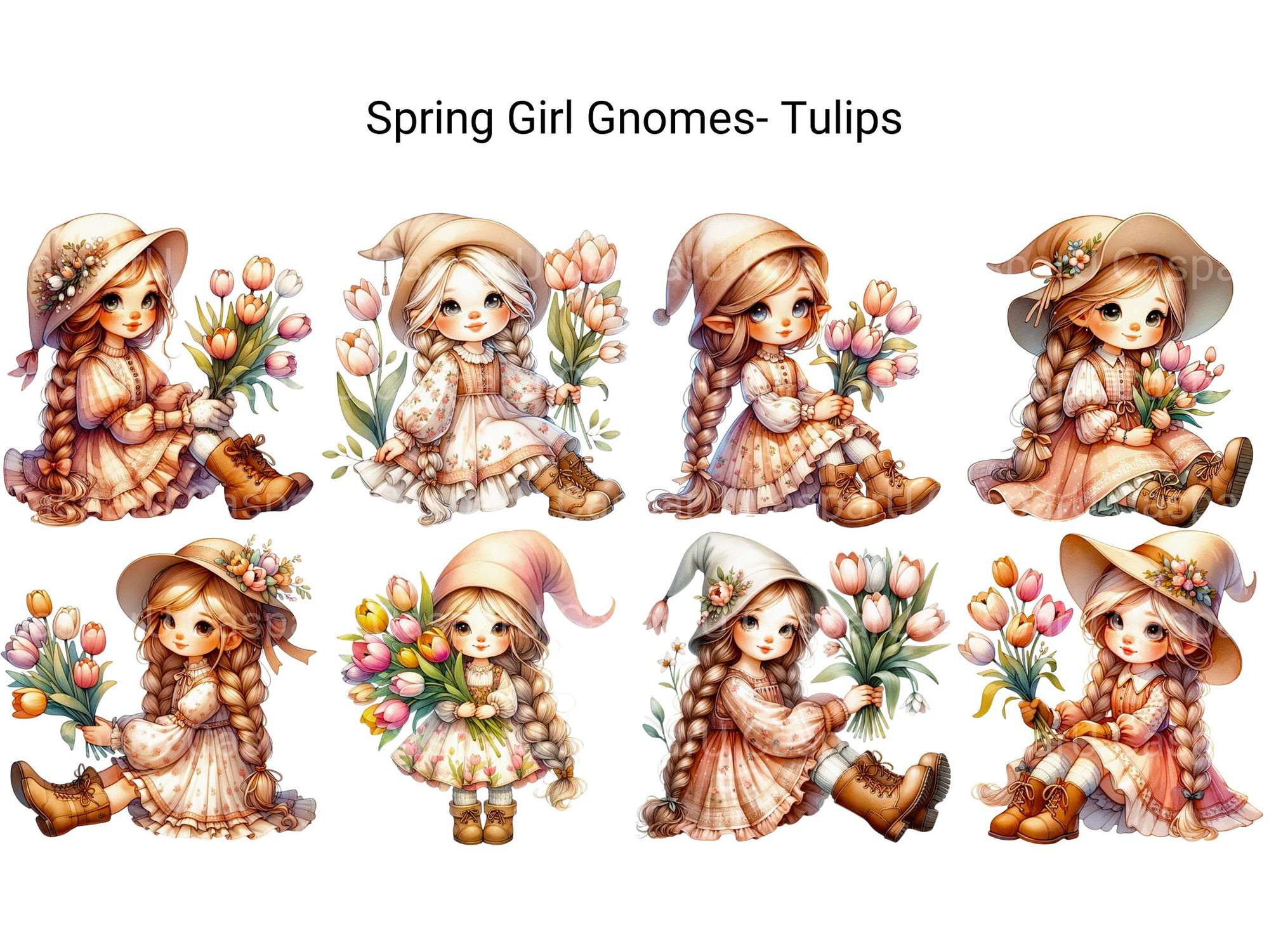 Spring Girl Gnomes Tulips - CraftNest - Digital Crafting and Art