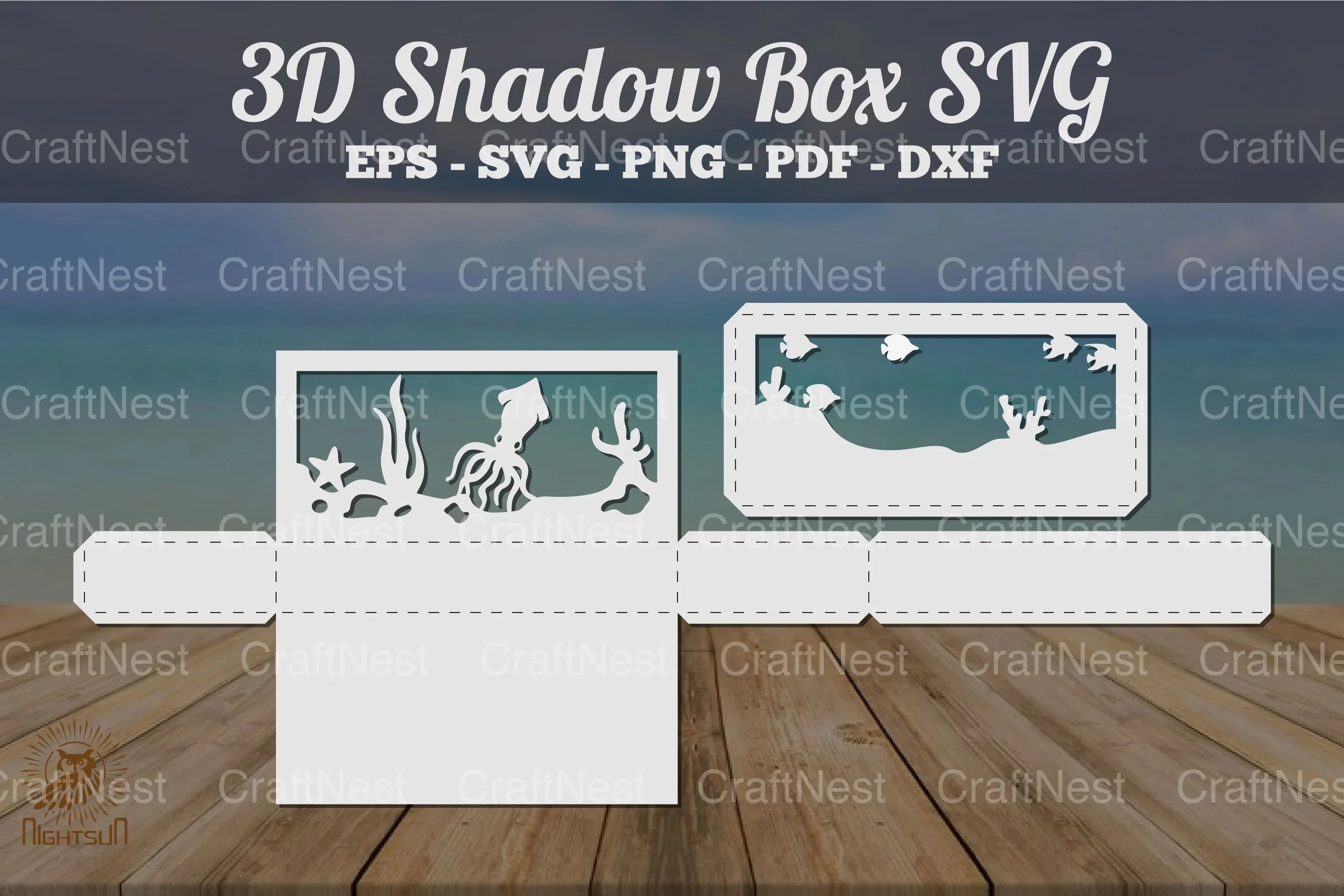Squid Underwater Scene Shadow Box SVG Bundle - CraftNest - Digital Crafting and Art
