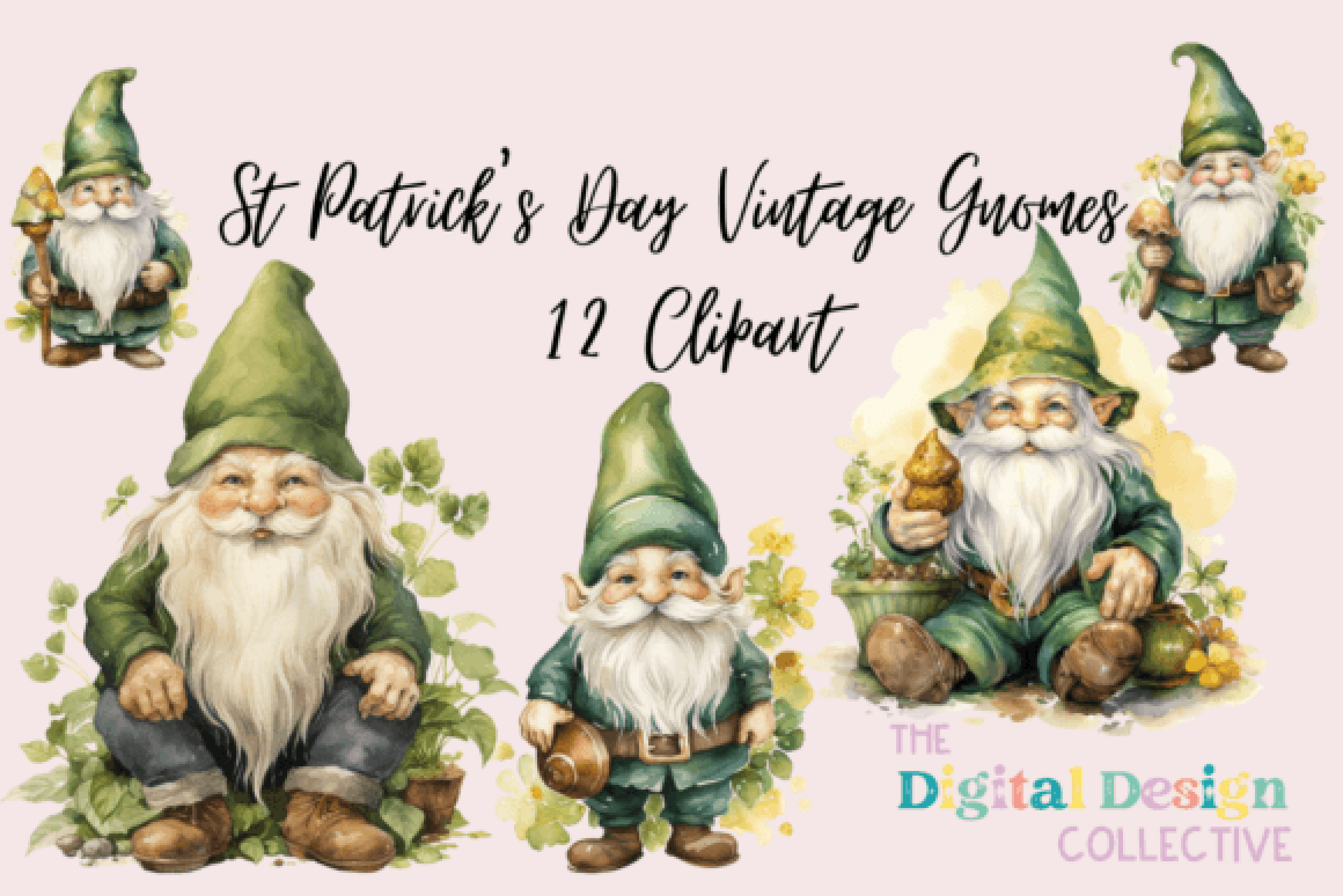 Vintage St. Patrick's Day Gnomes Clipart Bundle - CraftNest - Digital Crafting and Art