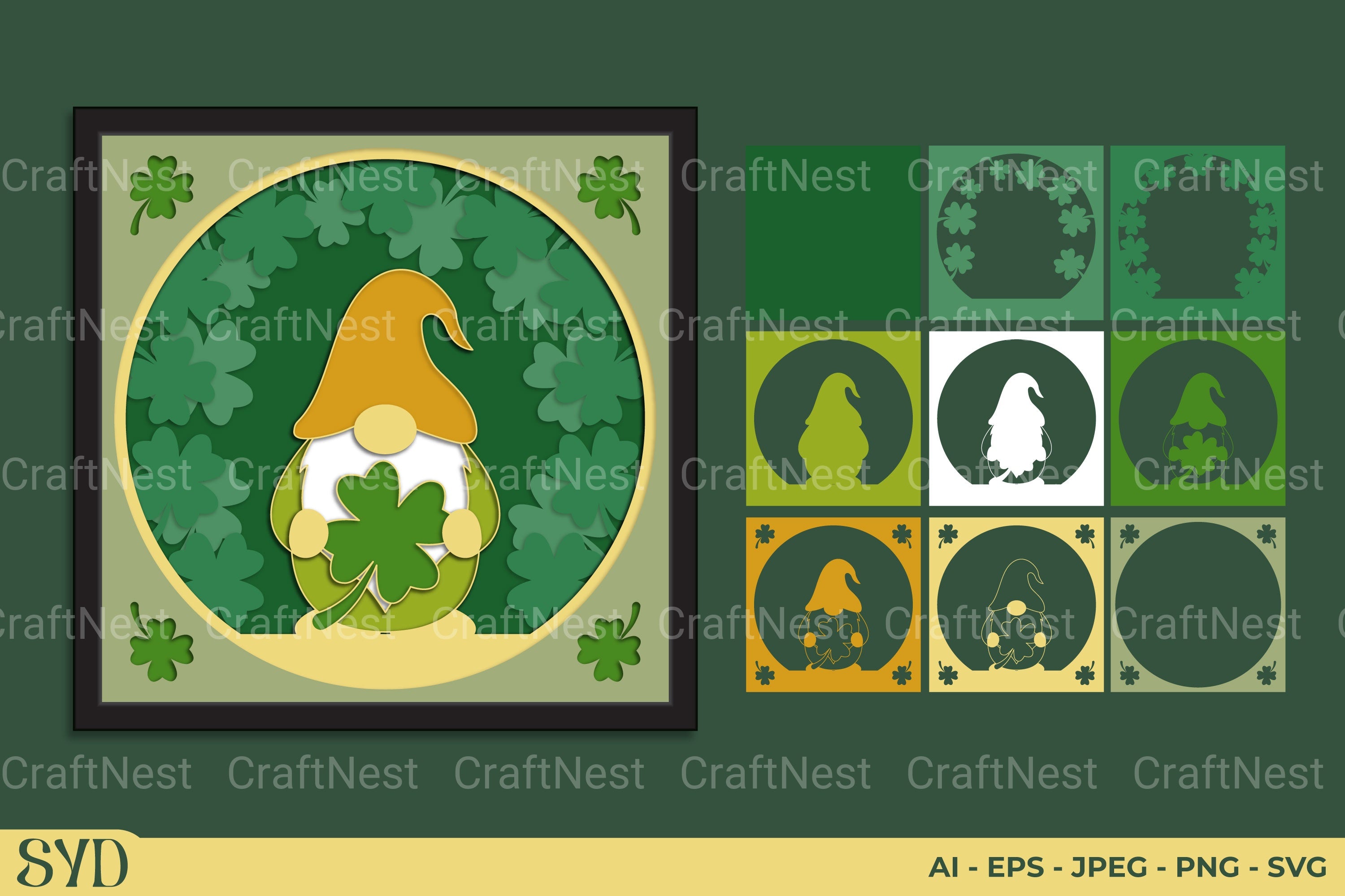 St. Patrick's Day Gnome Layered Papercut Clipart Bundle
