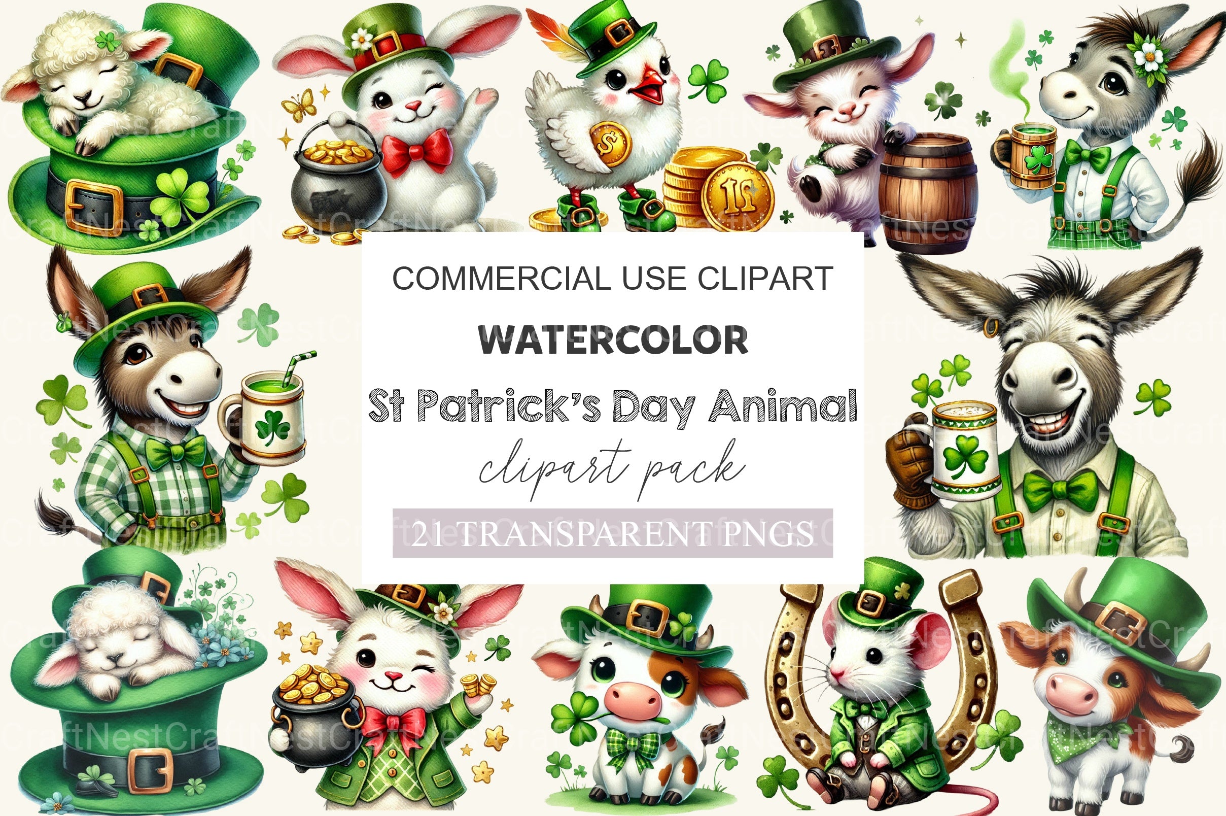 St Patrick's Day Farm Animal Clipart Bundle - CraftNest - Digital Crafting and Art