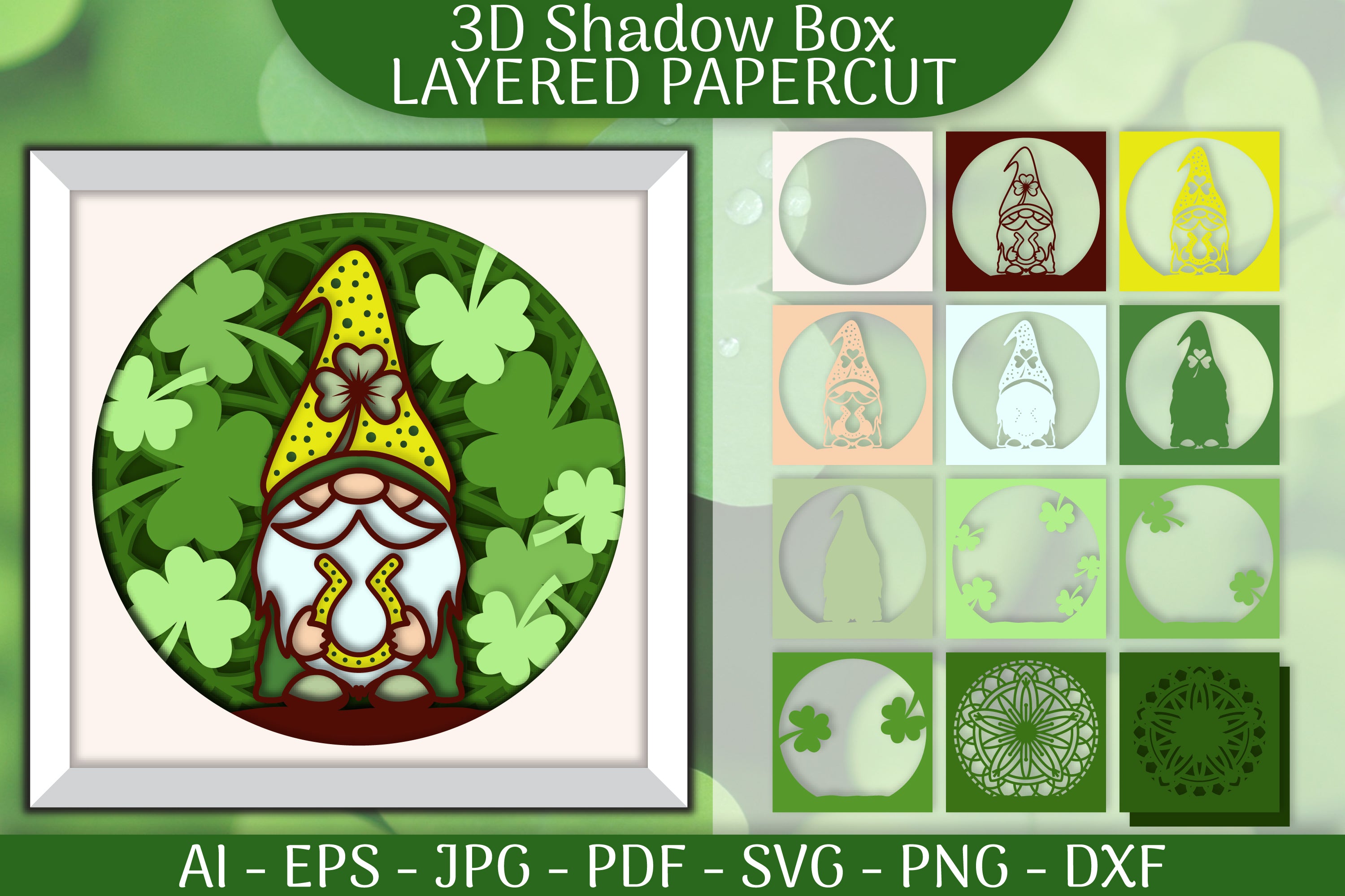 St Patrick's Day Gnome 3D Shadowbox Papercut SVG Bundle 2 - CraftNest - Digital Crafting and Art