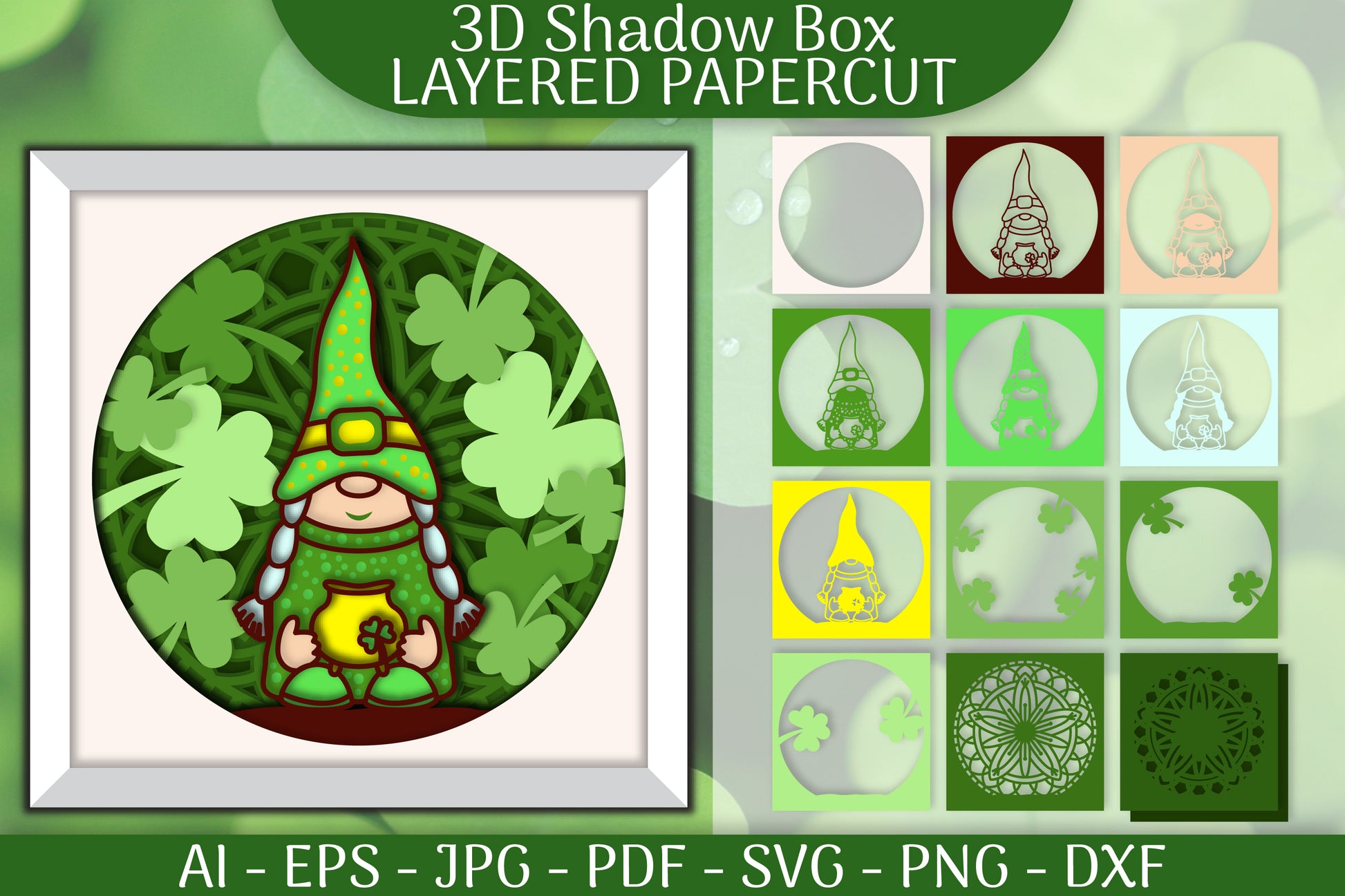 St Patrick's Day Gnome 3D Shadowbox Papercut SVG Bundle 3 - CraftNest - Digital Crafting and Art