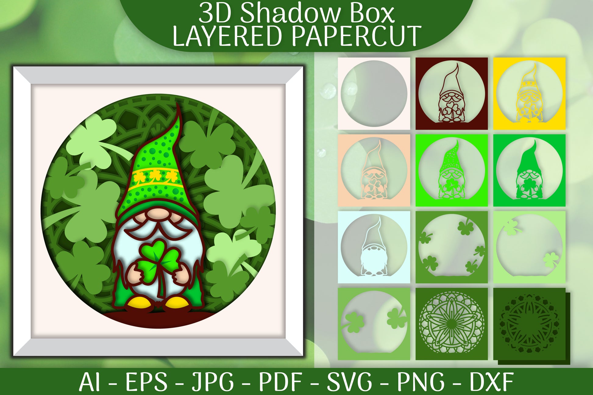 St Patrick's Day Gnome 3D Shadowbox Papercut SVG Bundle 4 - CraftNest - Digital Crafting and Art