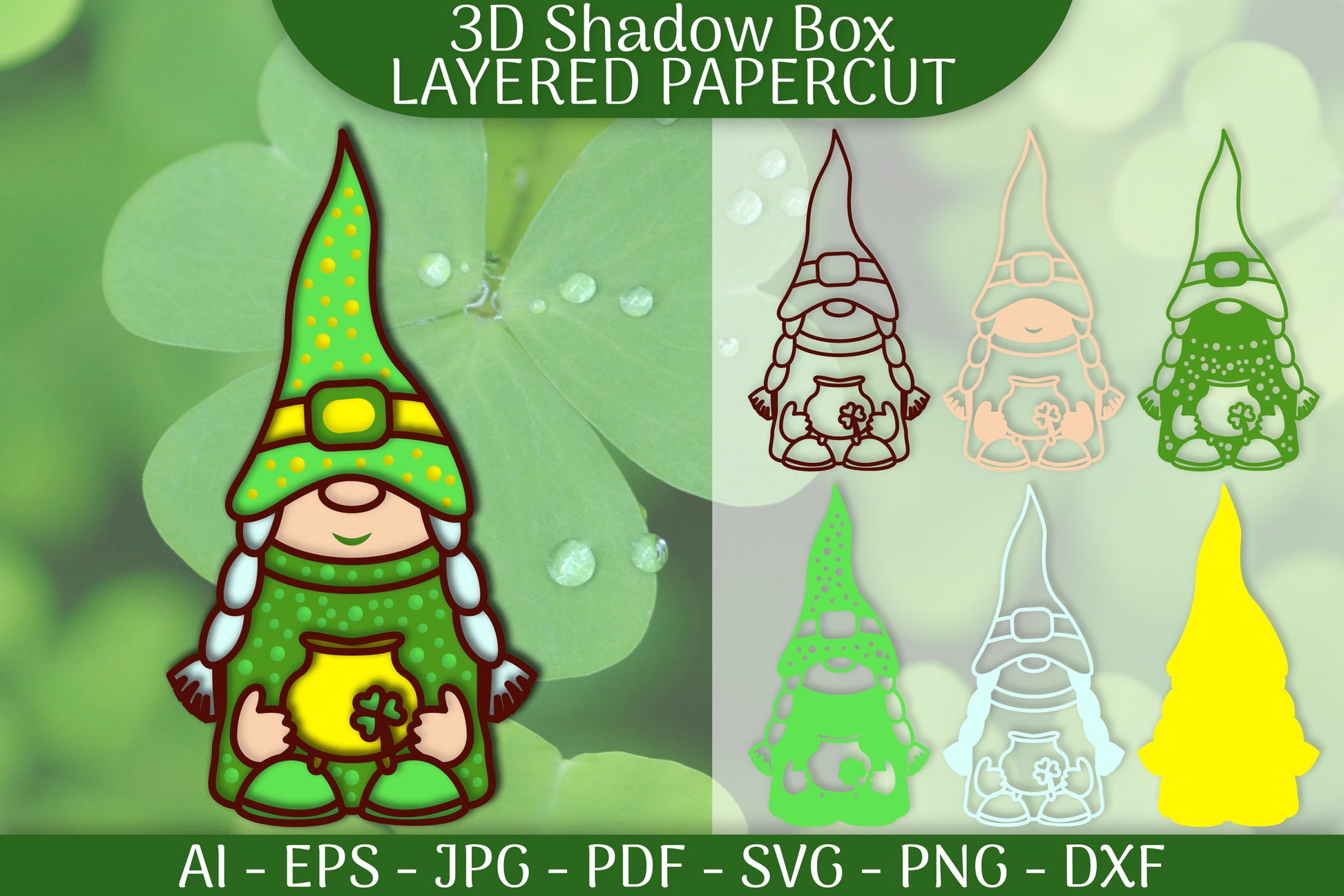 St Patrick's Day Gnome Layered Papercut SVG Bundle 2 - CraftNest - Digital Crafting and Art