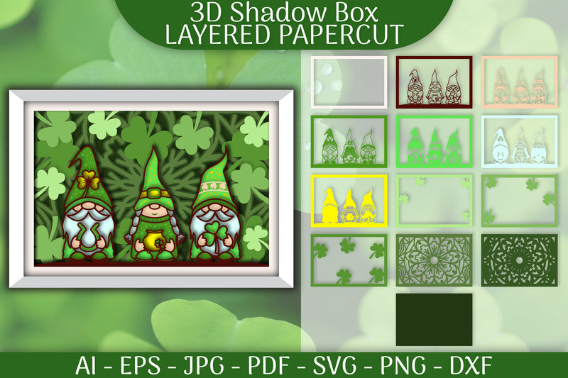 St Patrick's Day Gnome 3D Shadowbox Papercut SVG Bundle - CraftNest - Digital Crafting and Art