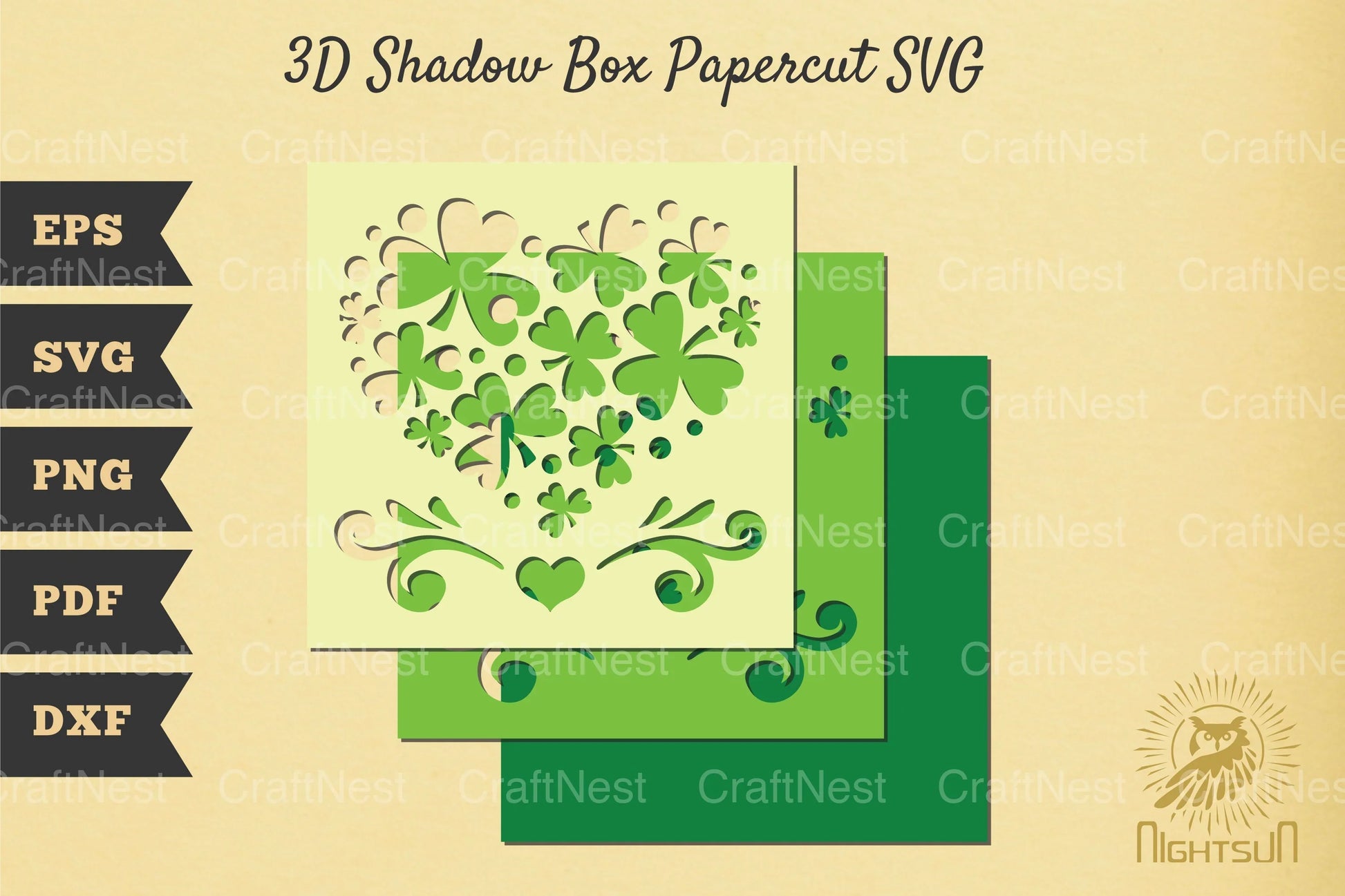 St Patrick's Day Shamrock Heart Pattern 3D Shadow Box Clipart Bundle - CraftNest - Digital Crafting and Art