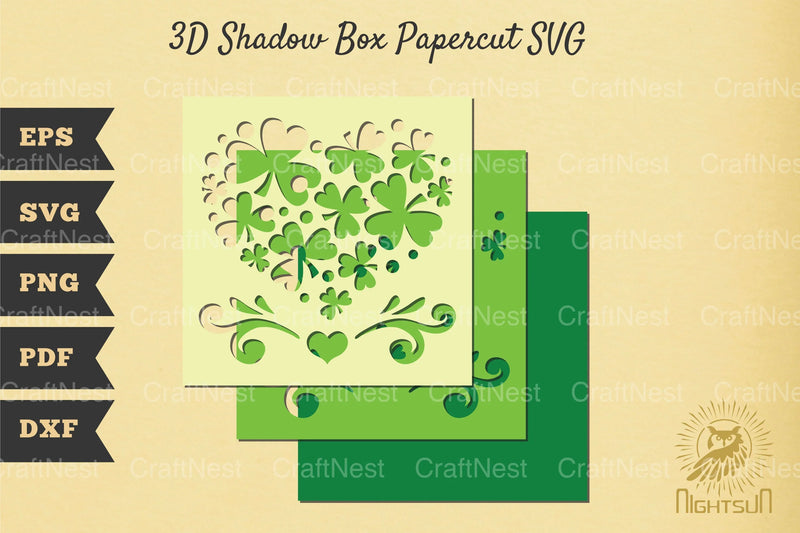 St Patrick's Day Shamrock Heart Pattern 3D Shadow Box Clipart Bundle - CraftNest - Digital Crafting and Art
