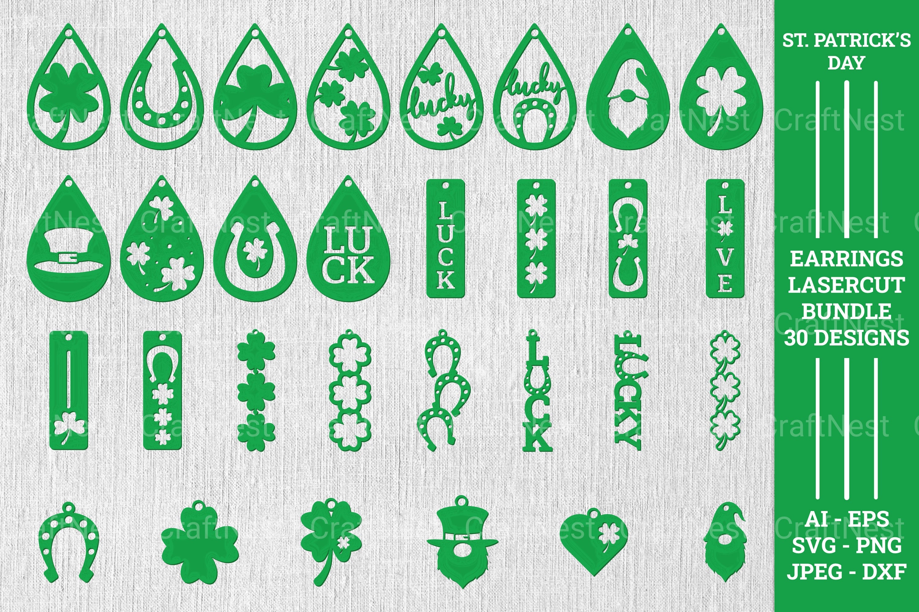 St Patrick's Earrings Laser Cut SVG Clipart Bundle