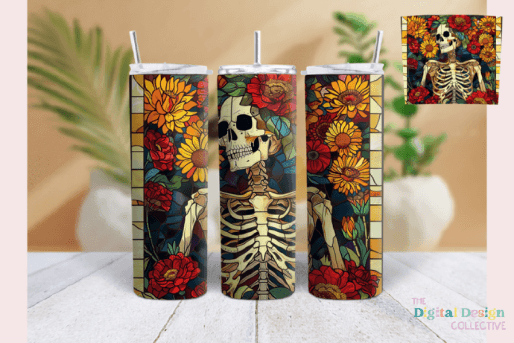 Vintage Stained Glass Skeleton Tumbler Wrap Bundle - CraftNest - Digital Crafting and Art
