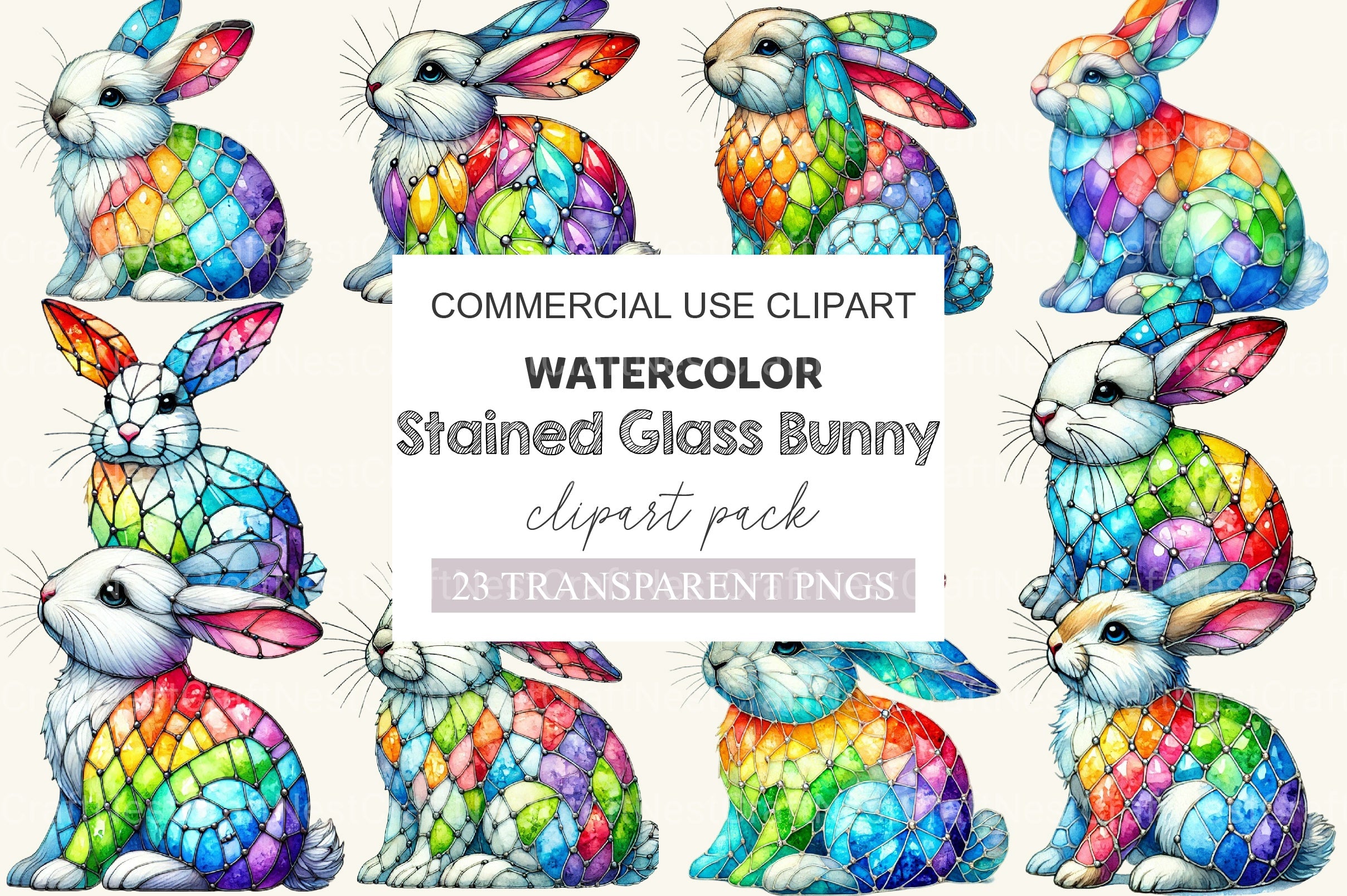 Stained Glass Bunny Clipart Bundle - CraftNest - Digital Crafting and Art