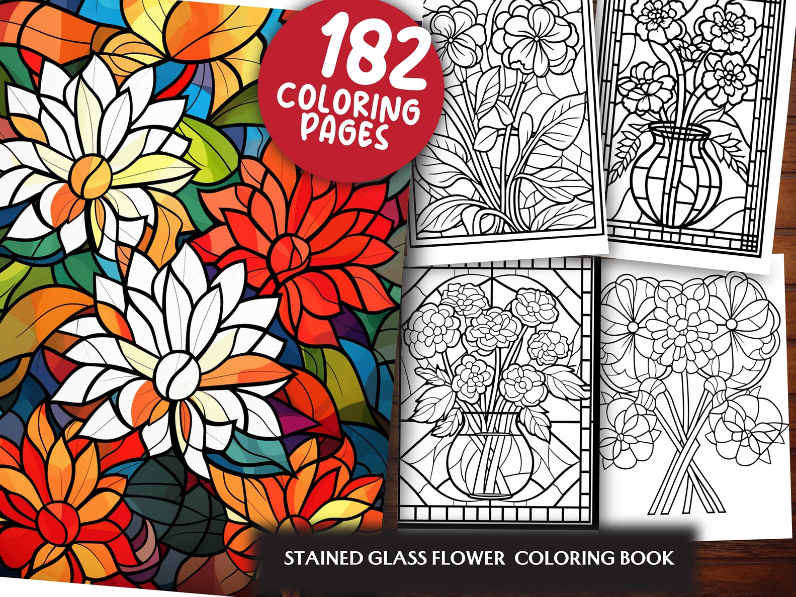 180 Stained Glass Flower Coloring Book - CraftNest - Digital Crafting and Art