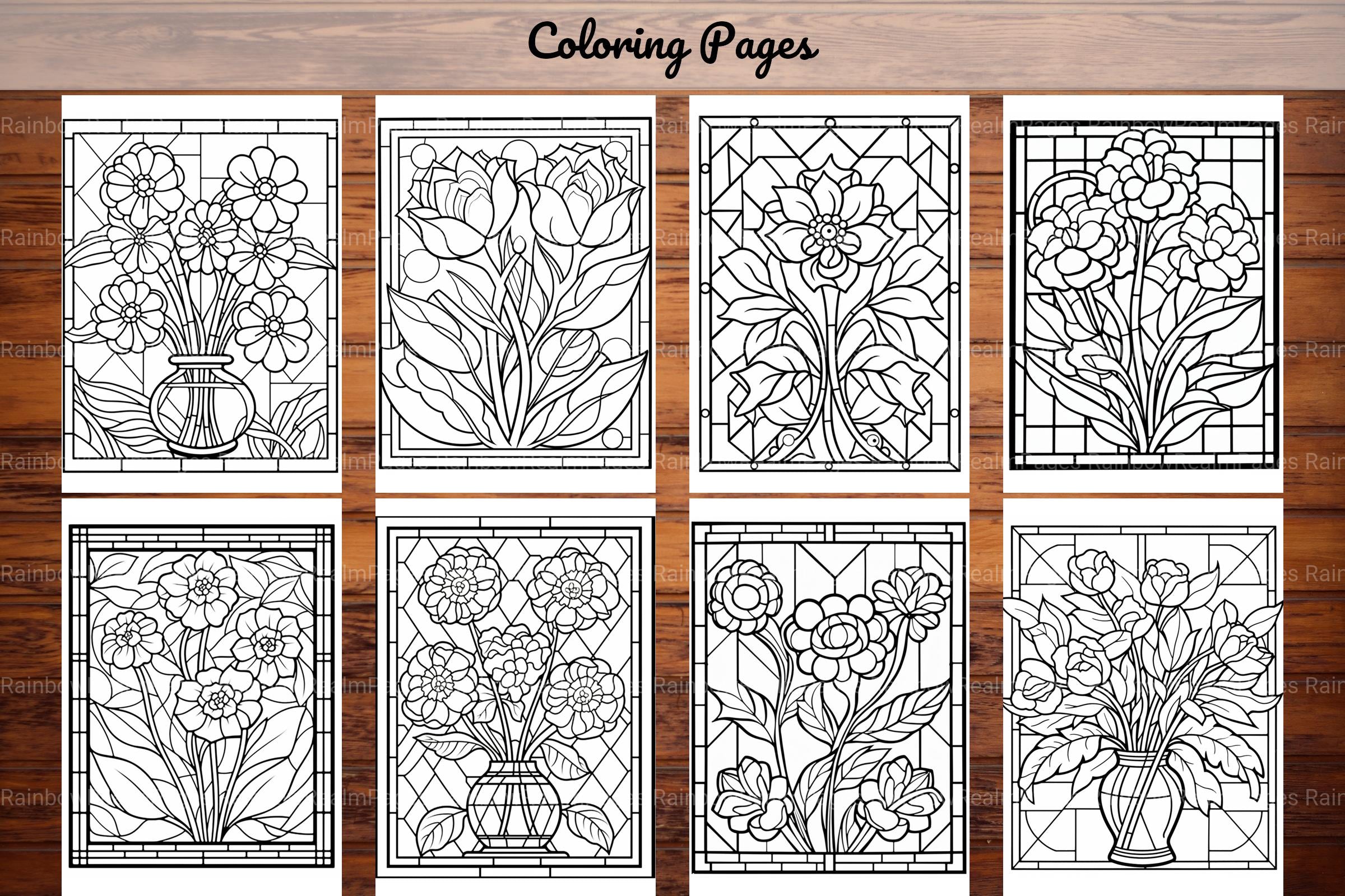 180 Stained Glass Flower Coloring Book - CraftNest - Digital Crafting and Art