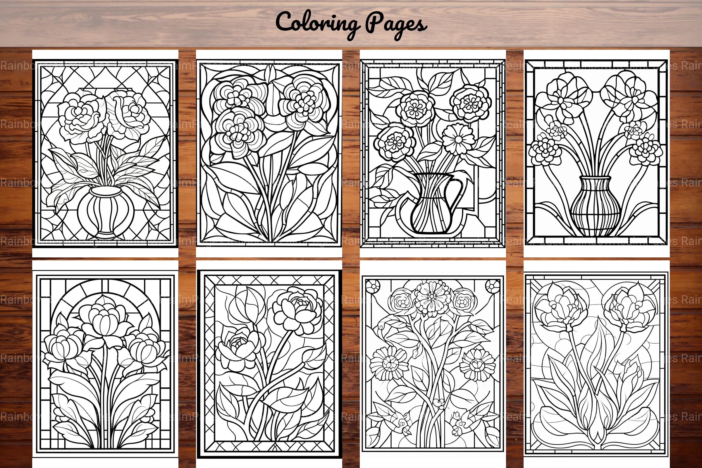 180 Stained Glass Flower Coloring Book - CraftNest - Digital Crafting and Art