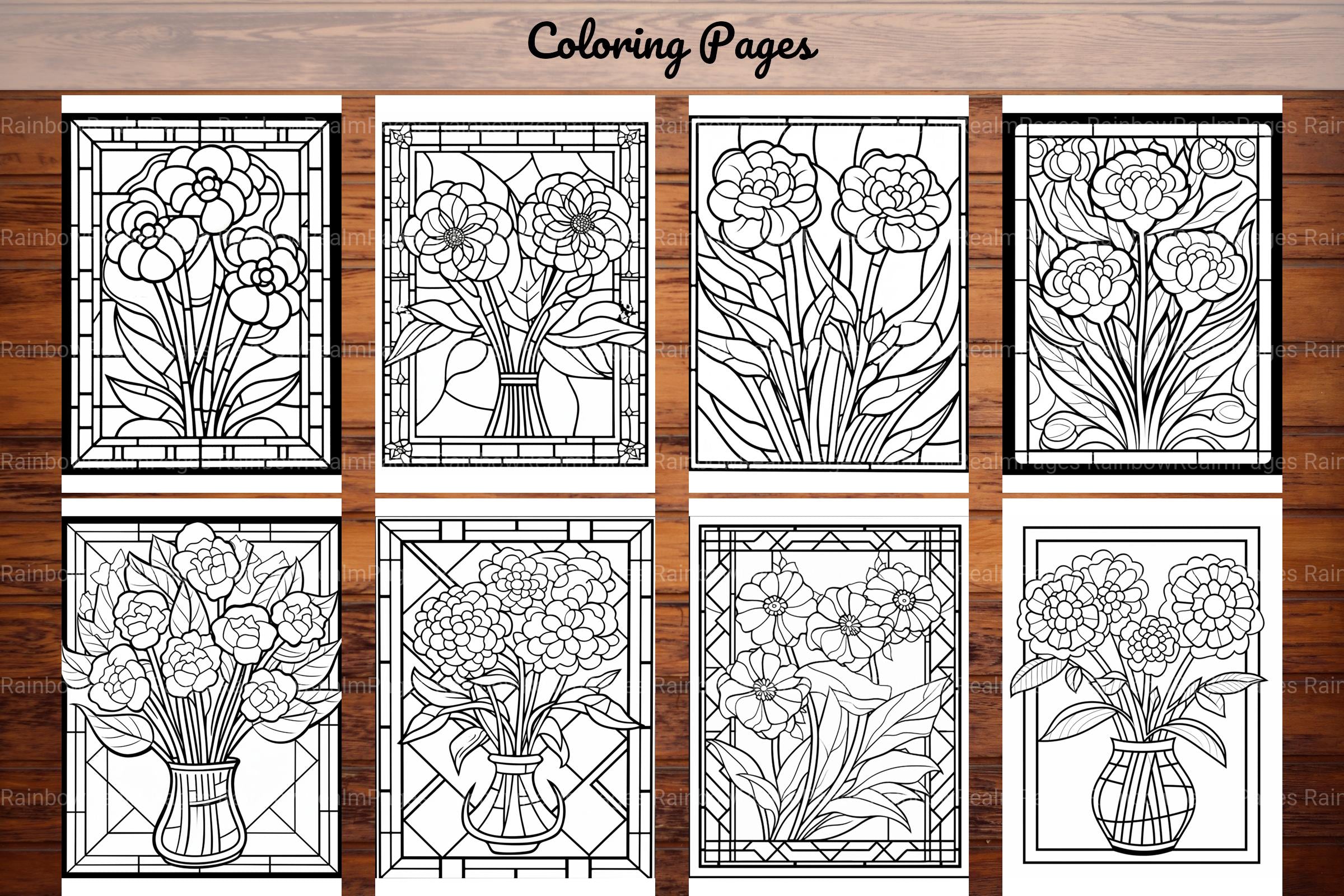 180 Stained Glass Flower Coloring Book - CraftNest - Digital Crafting and Art