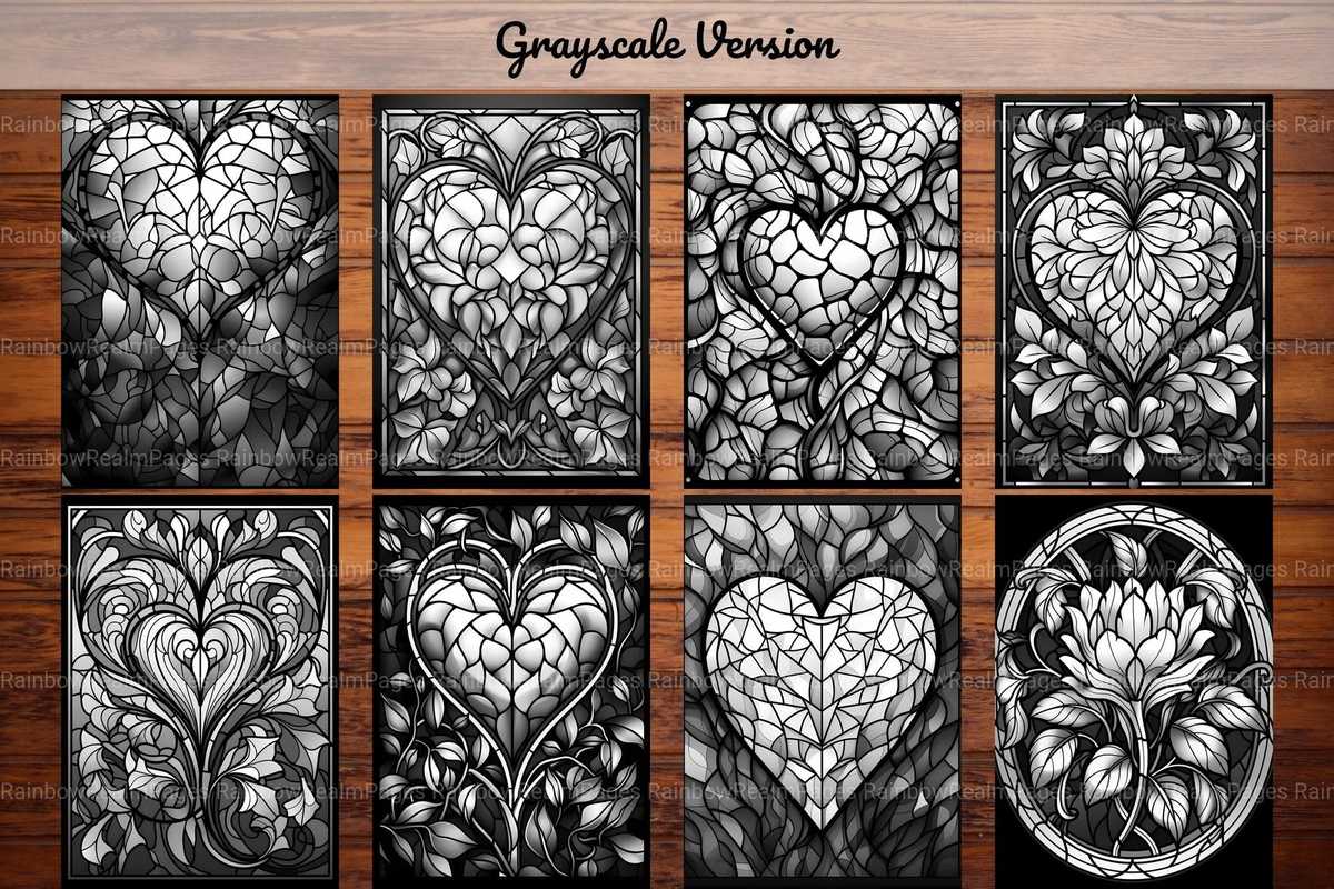 Stained Glass Valentines Day Coloring Books - CraftNest