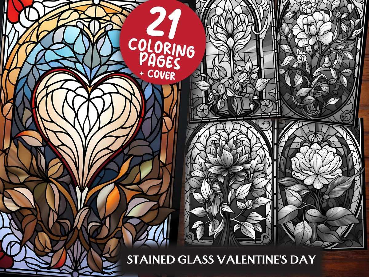 Stained Glass Valentines Day Coloring Books - CraftNest