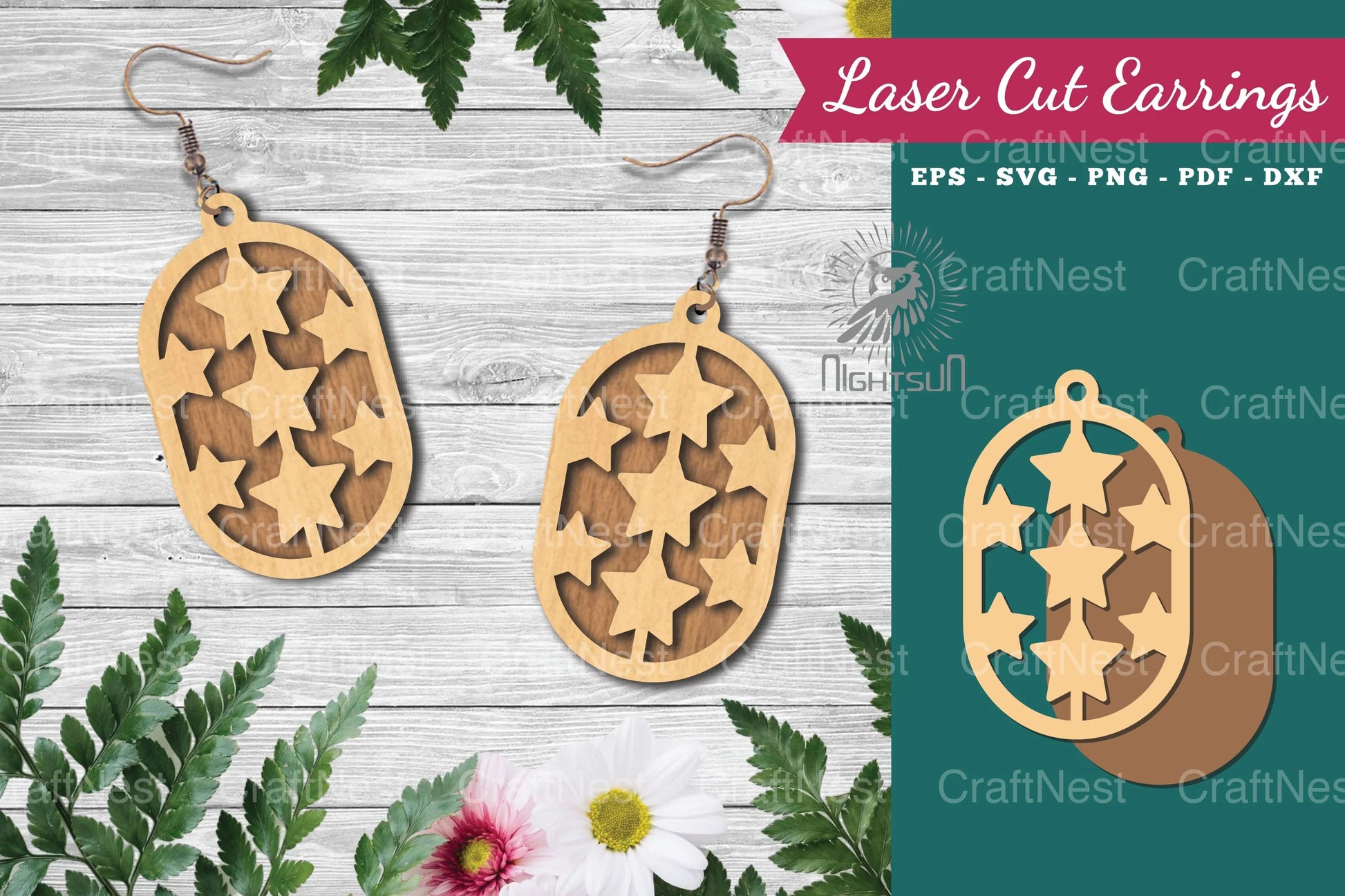 Laser Cut Stars Earrings Design Bundle - CraftNest - Digital Crafting and Art